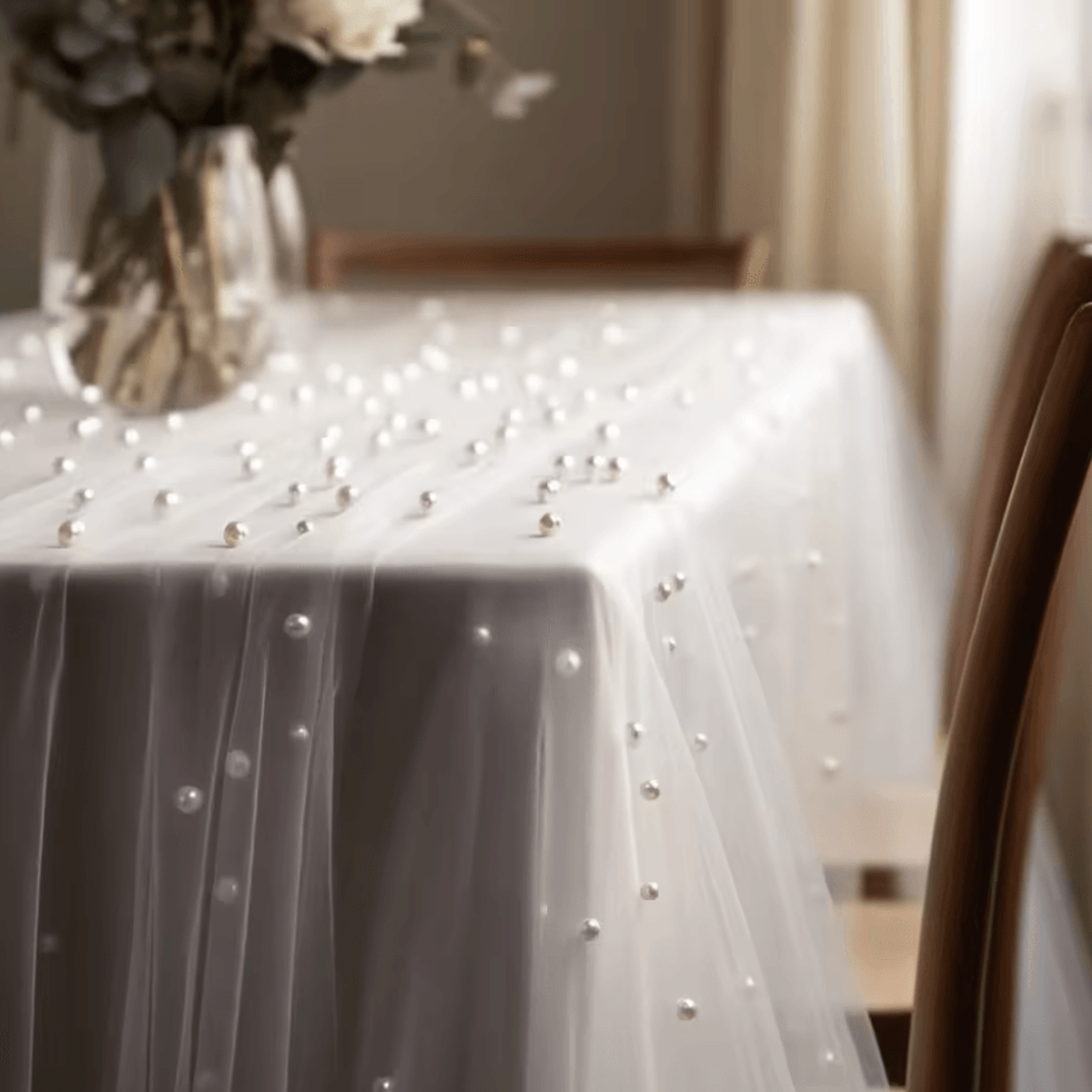 80x300cm Pearl Chiffon Table Runner  Sheer Wedding  Bridal Shower Decor 3