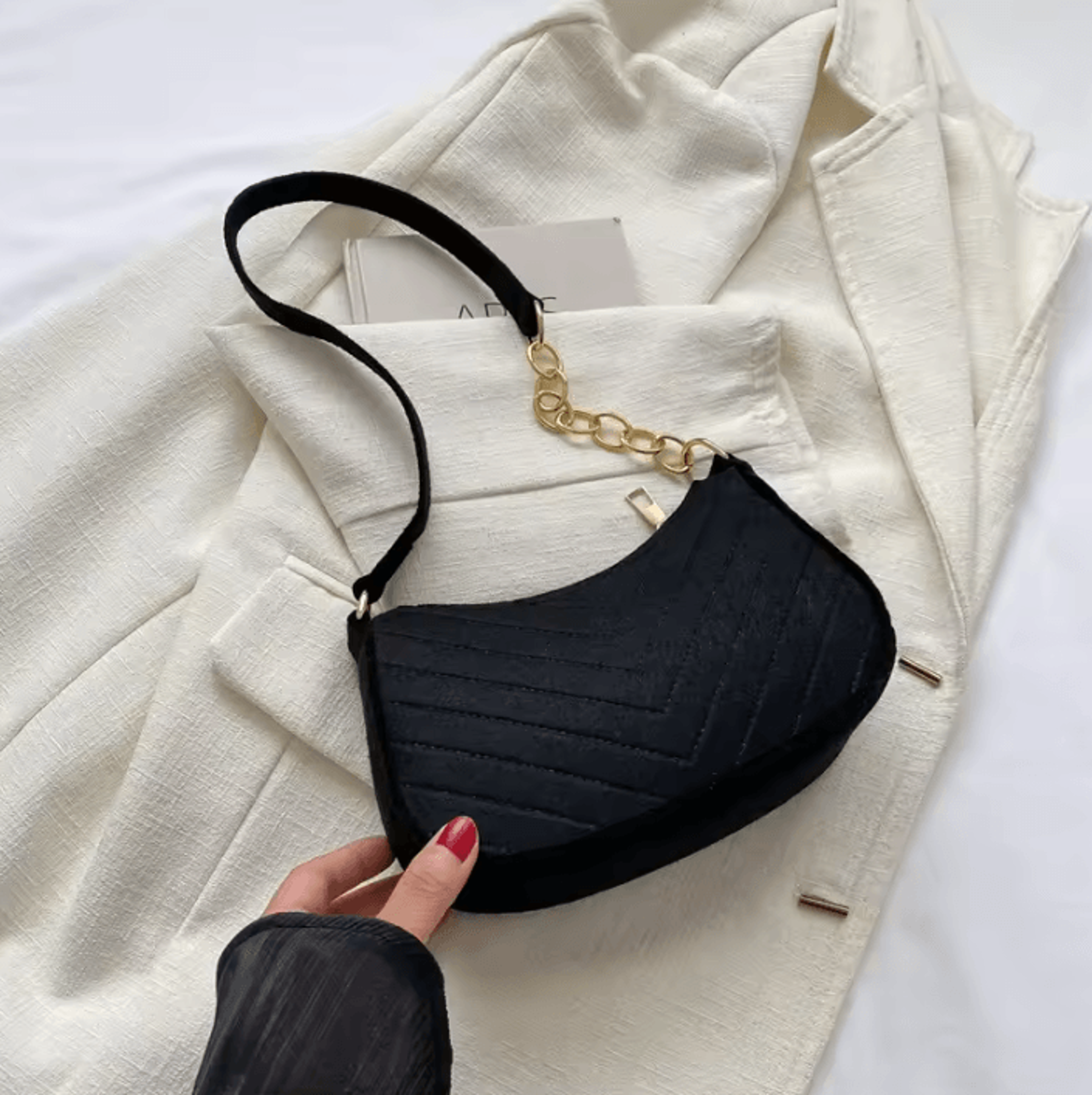 Womens Mini Felt Crescent Shoulder Bag  Chic Underarm Saddle Purse 3