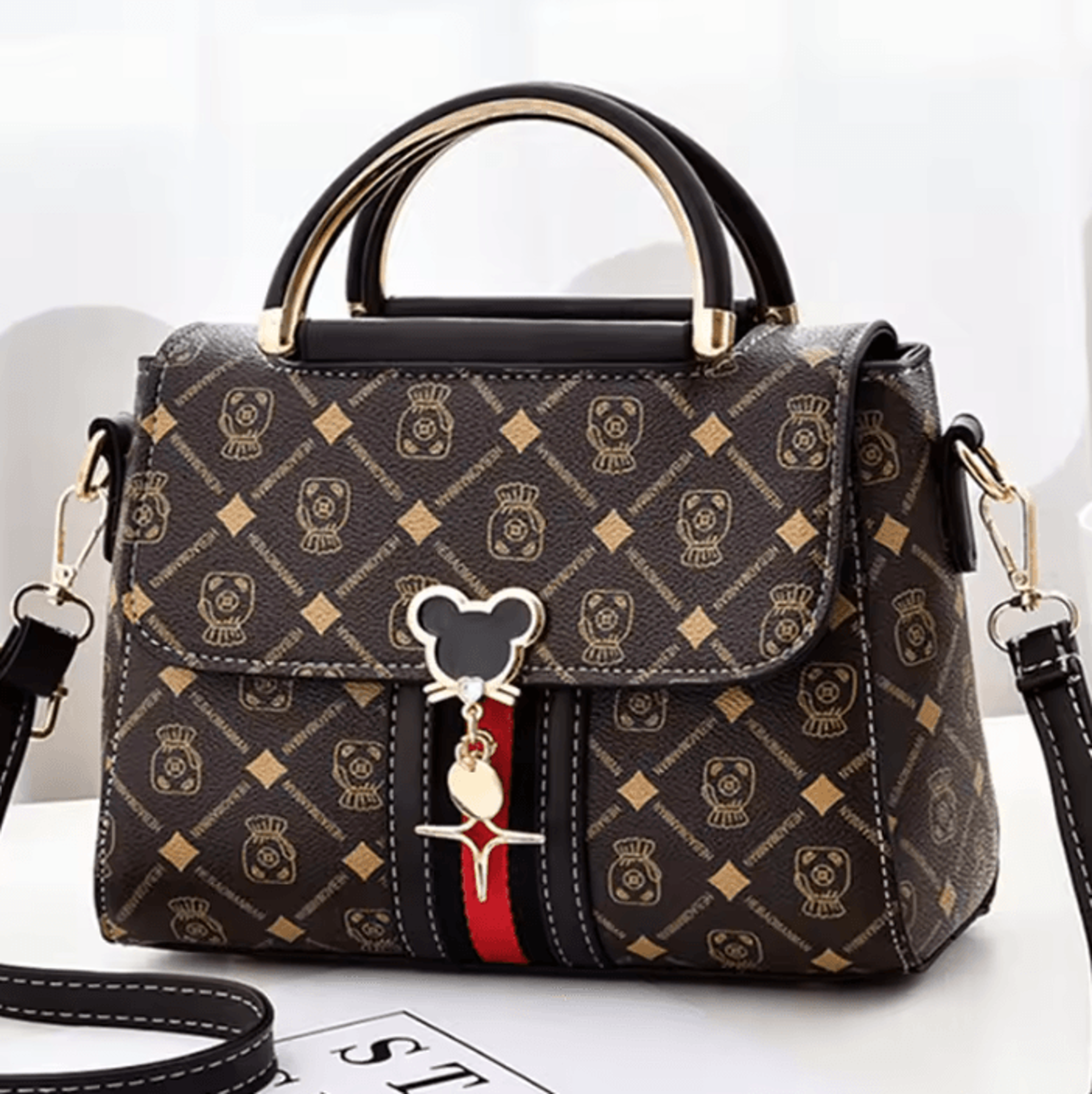 Womens Monogram Shoulder Tote Bag  Structured PU Leather Handbag 5