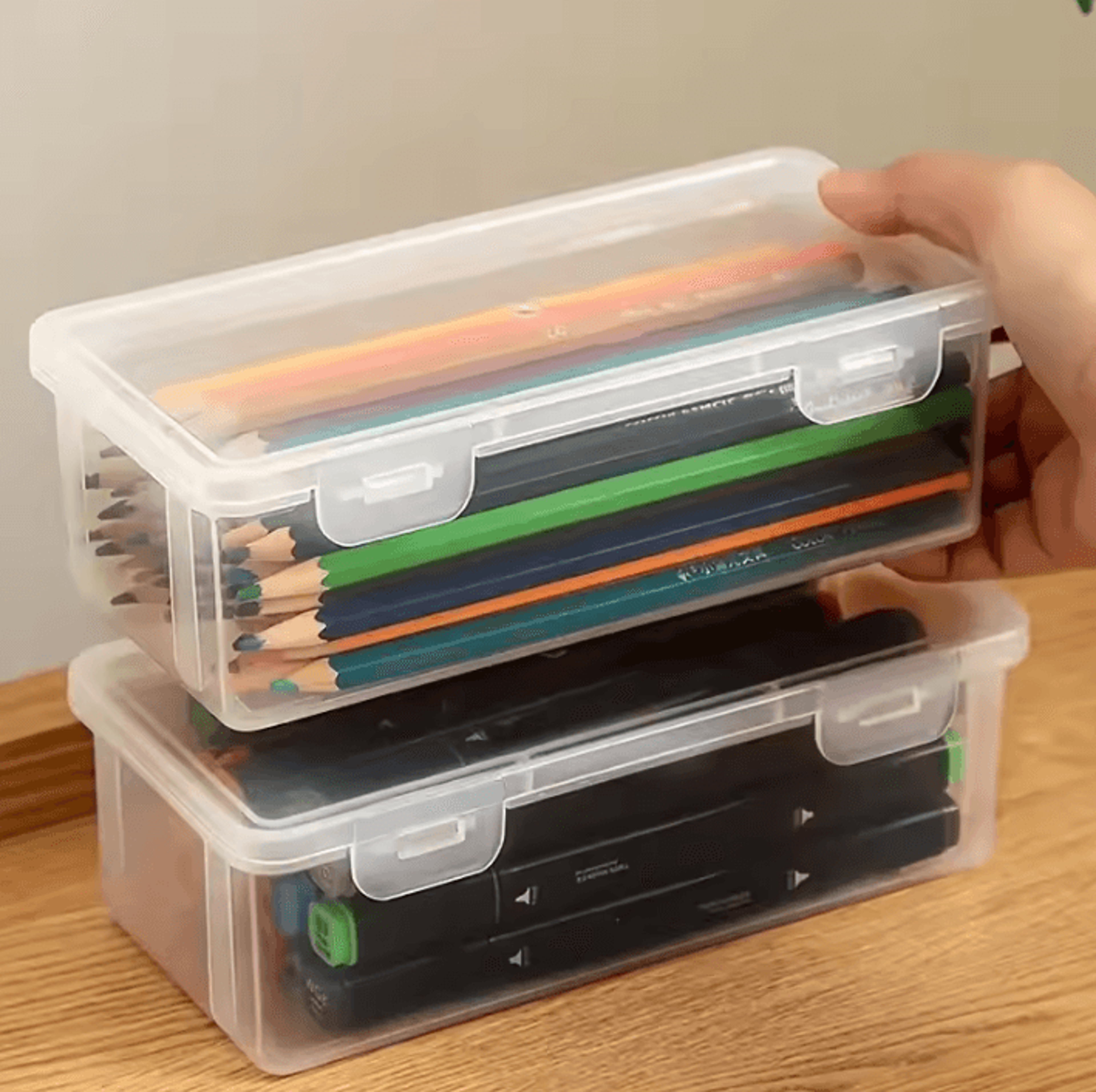 Transparent Plastic Pencil Box  Multipurpose School And Office Storage Organizer 0