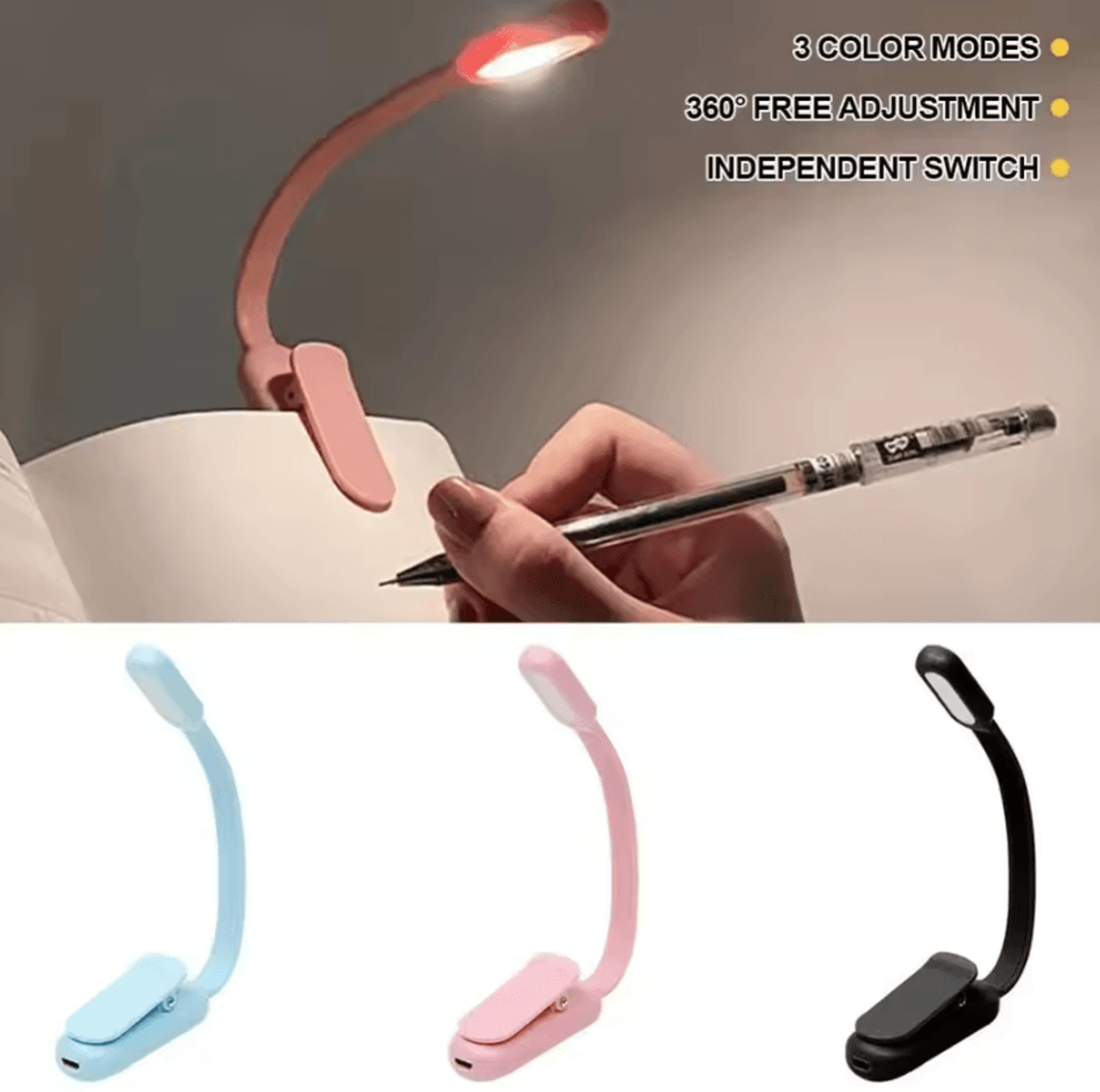USB Rechargeable Clip On Book Light  3 Brightness Mini Reading Lamp 0