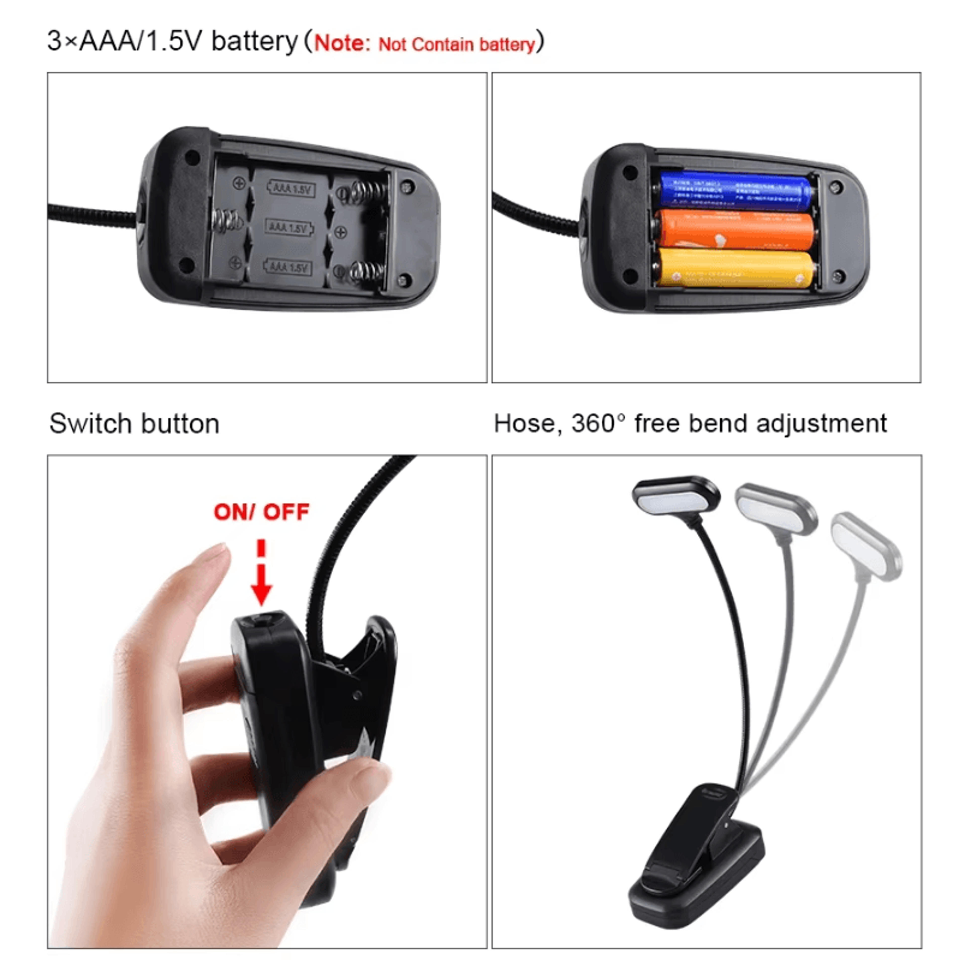 Mini Portable LED Clip On Book Light  Flexible Battery Powered Reading Lamp 1