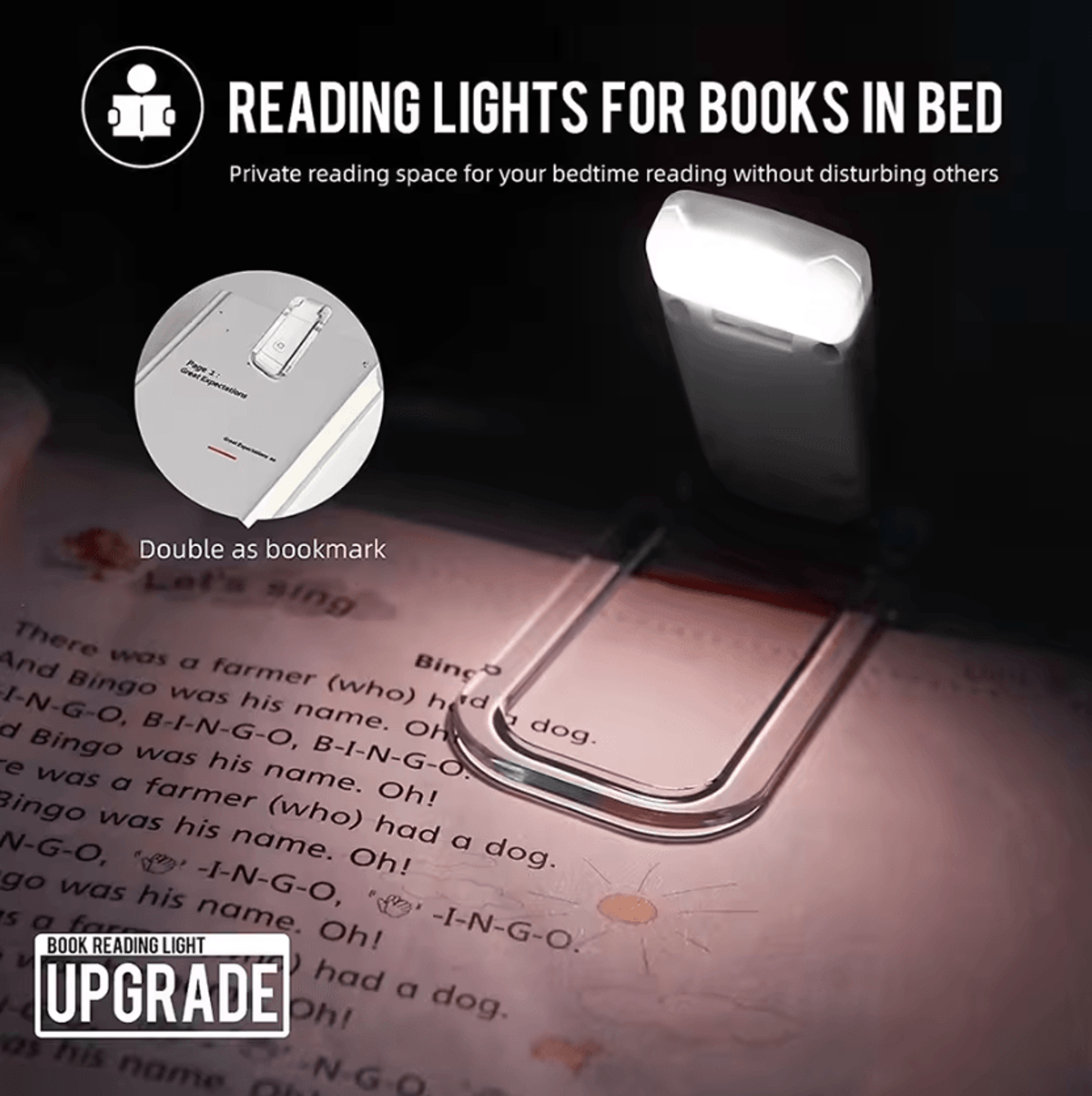 USB Rechargeable Clip On Book Light  3 Brightness LED Reading Lamp 1