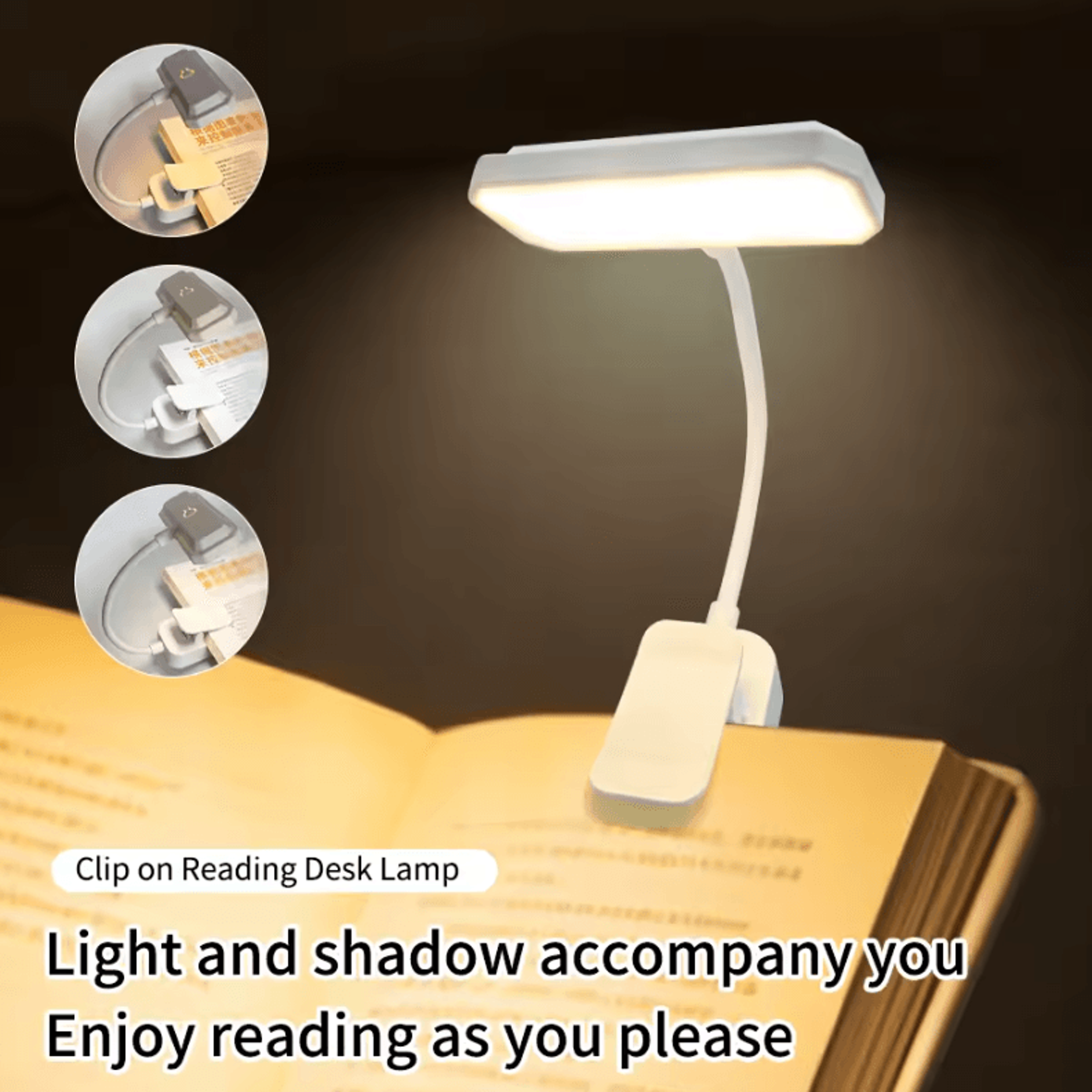 TypeC Rechargeable LED Clip On Desk Lamp  360 Gooseneck Dimmable Reading Light 0