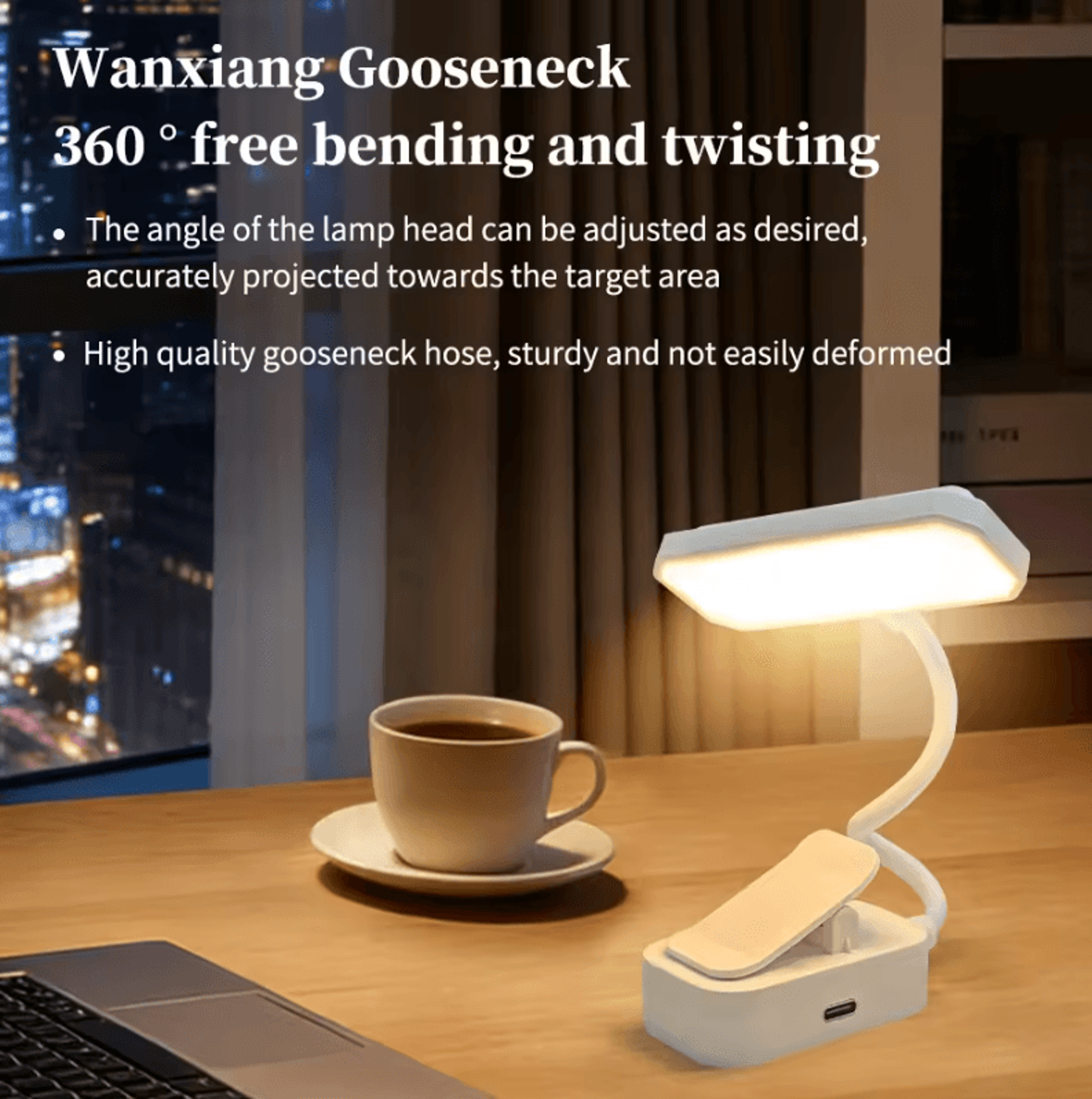 TypeC Rechargeable LED Clip On Desk Lamp  360 Gooseneck Dimmable Reading Light 1