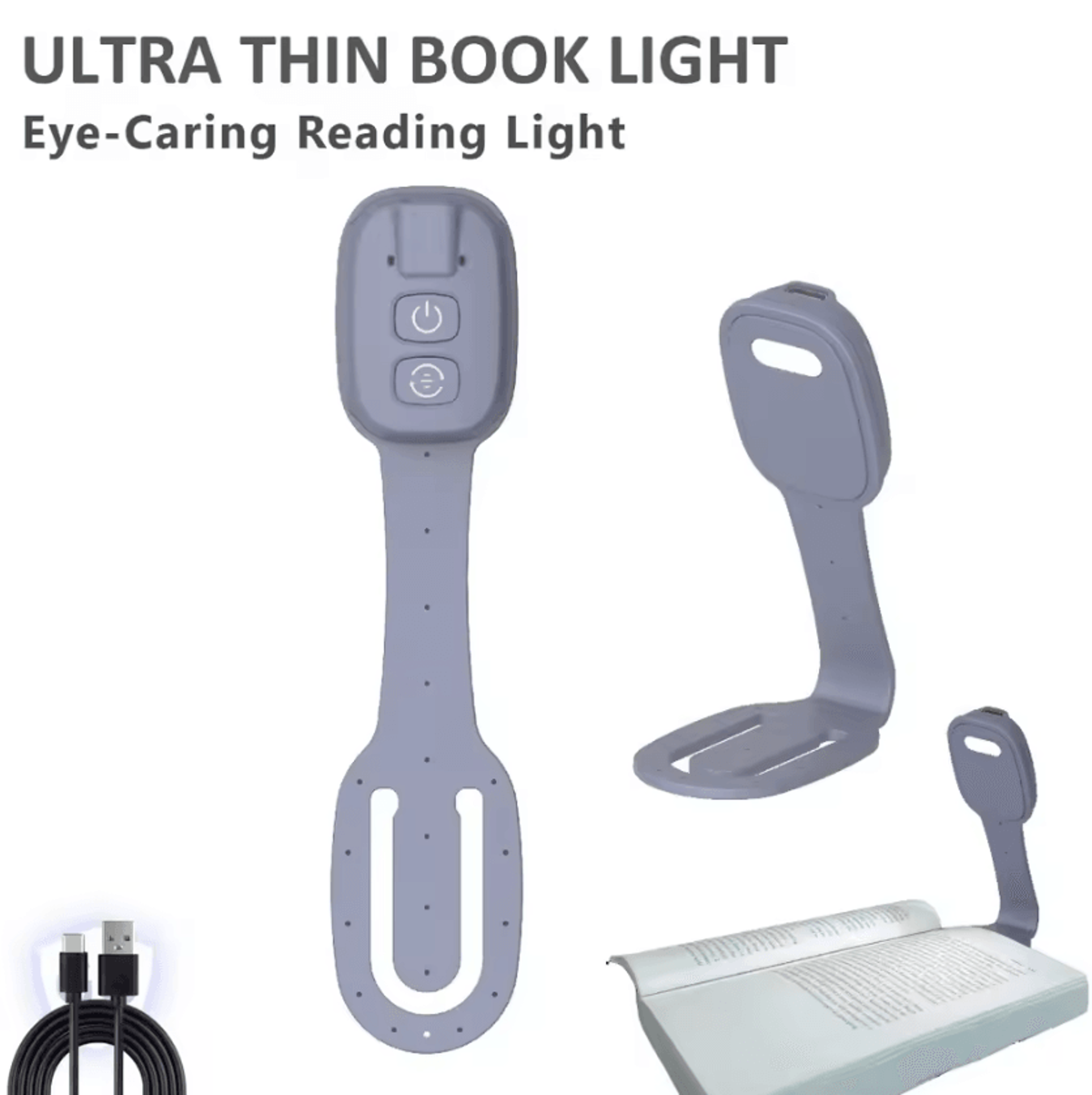2in1 Rechargeable Bookmark Book Light  UltraThin Dimmable Clip On Reading Lamp 2