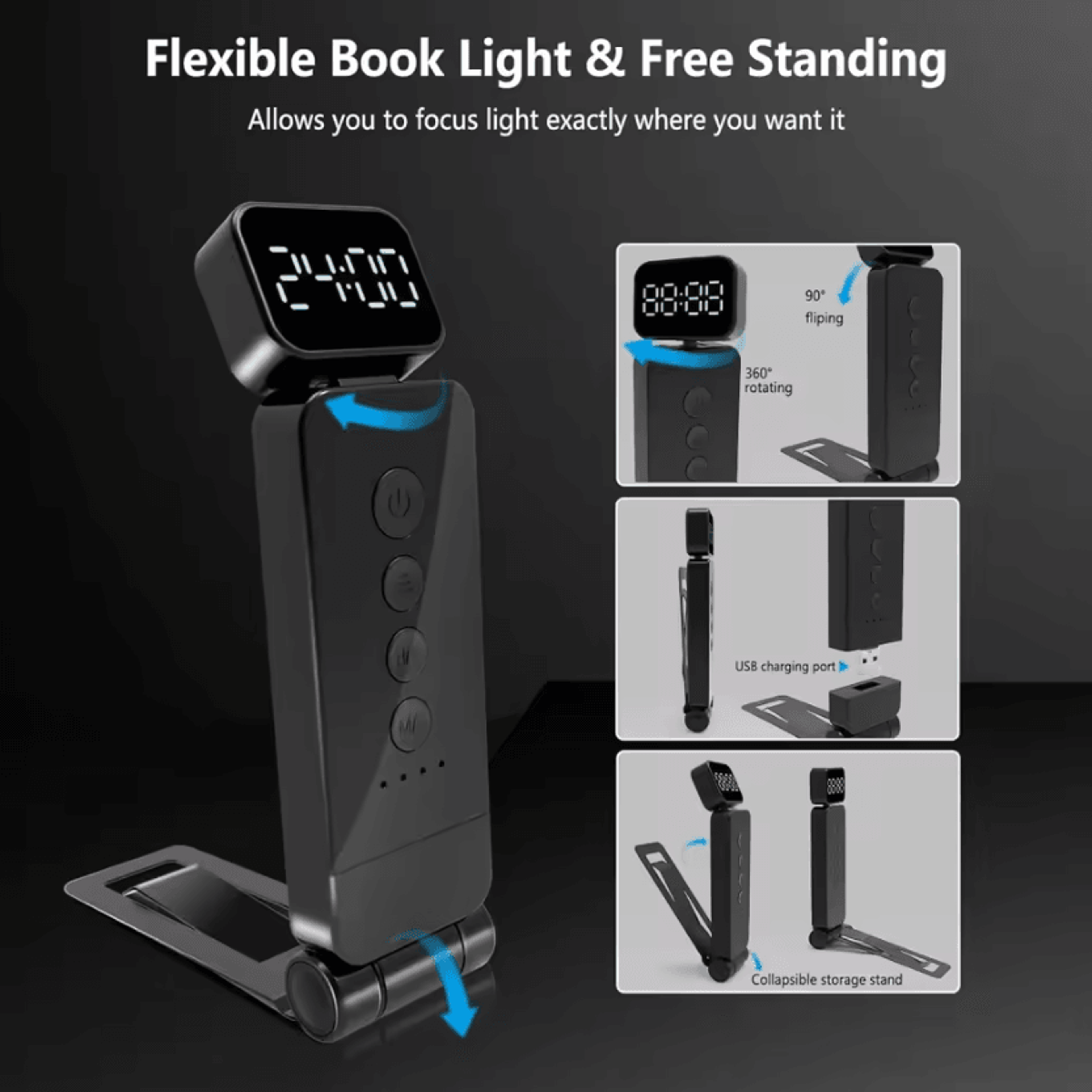 Rechargeable LED Book Light With Timer  3 Color Ultralight Reading Lamp 3