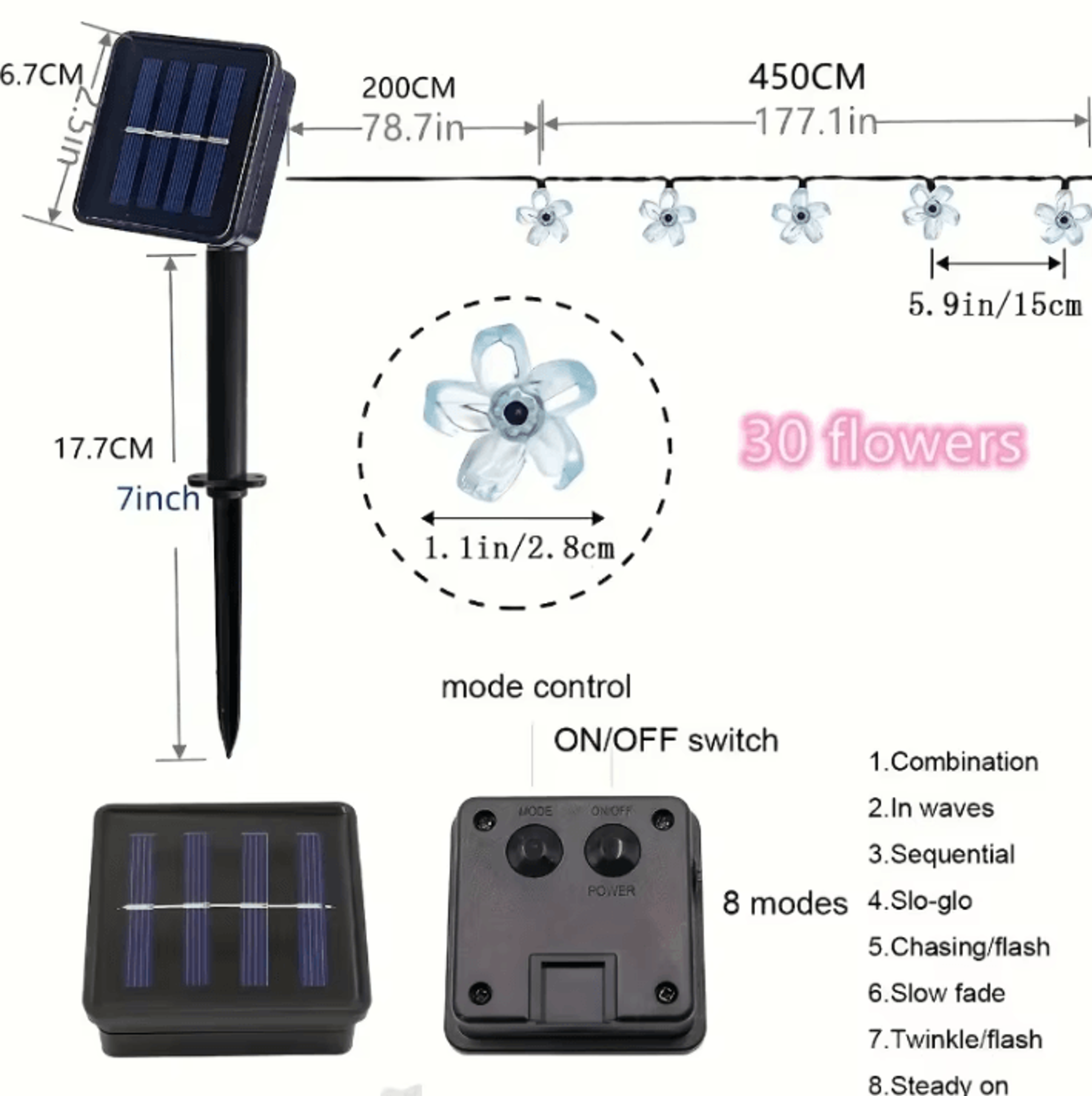 65M 30 LED Solar Sakura String Lights  Waterproof Cherry Blossom Garden Lights 4