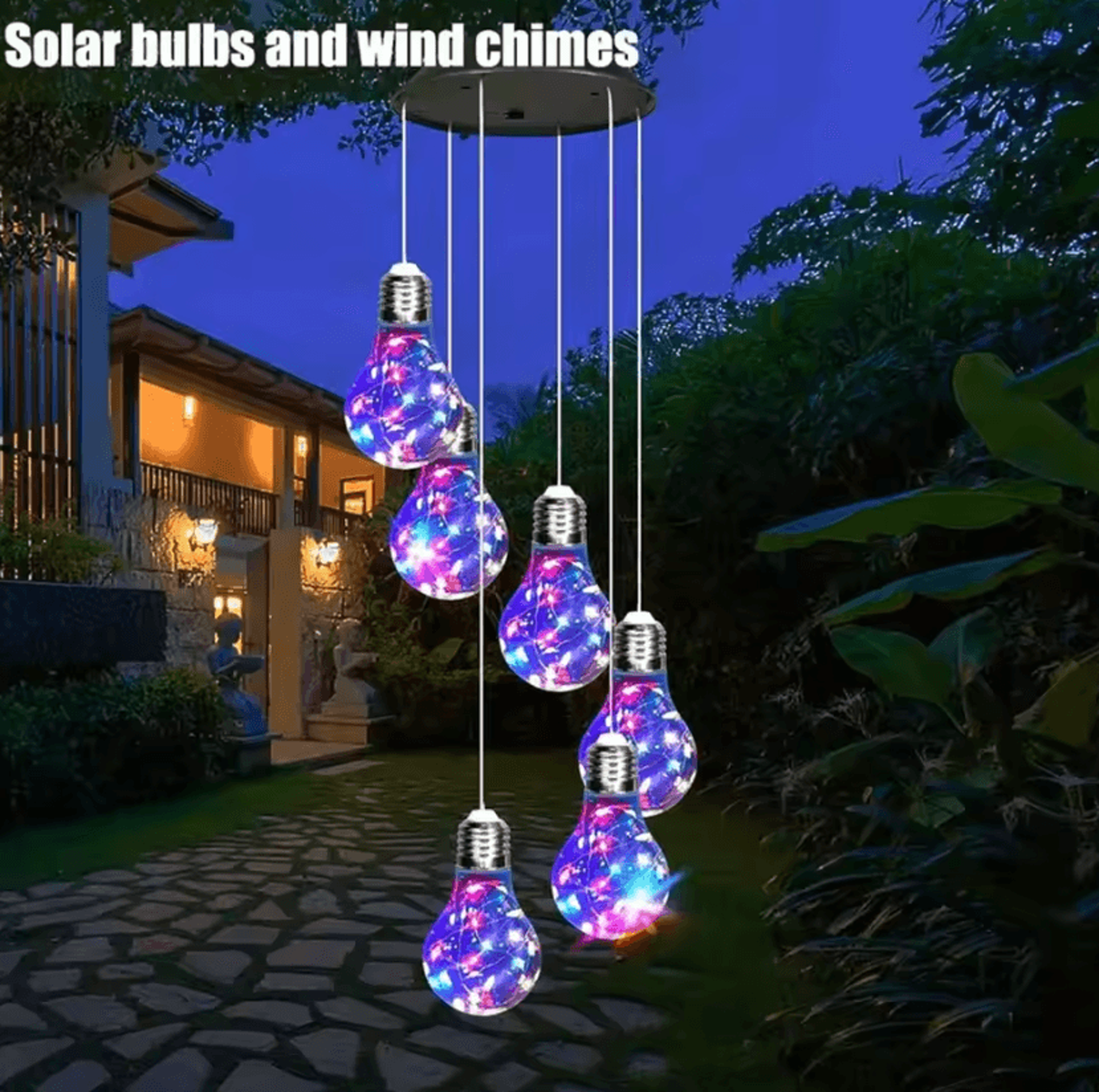 Color Changing Solar Wind Chime Lights  6 LED Hanging Garden Decor 0