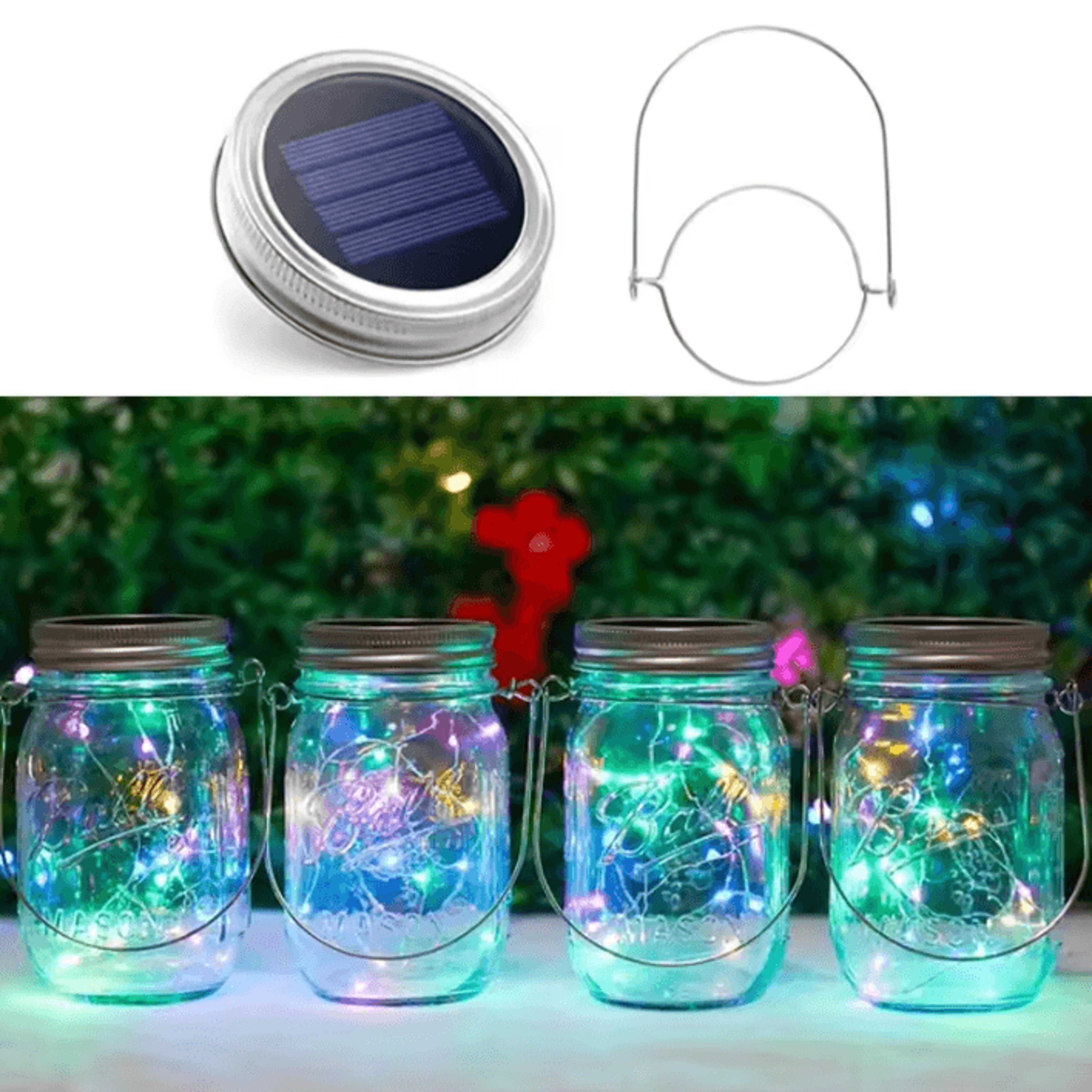 20 LED Solar Mason Jar Lid Lights  Waterproof Fairy Firefly Lights With Handles 5