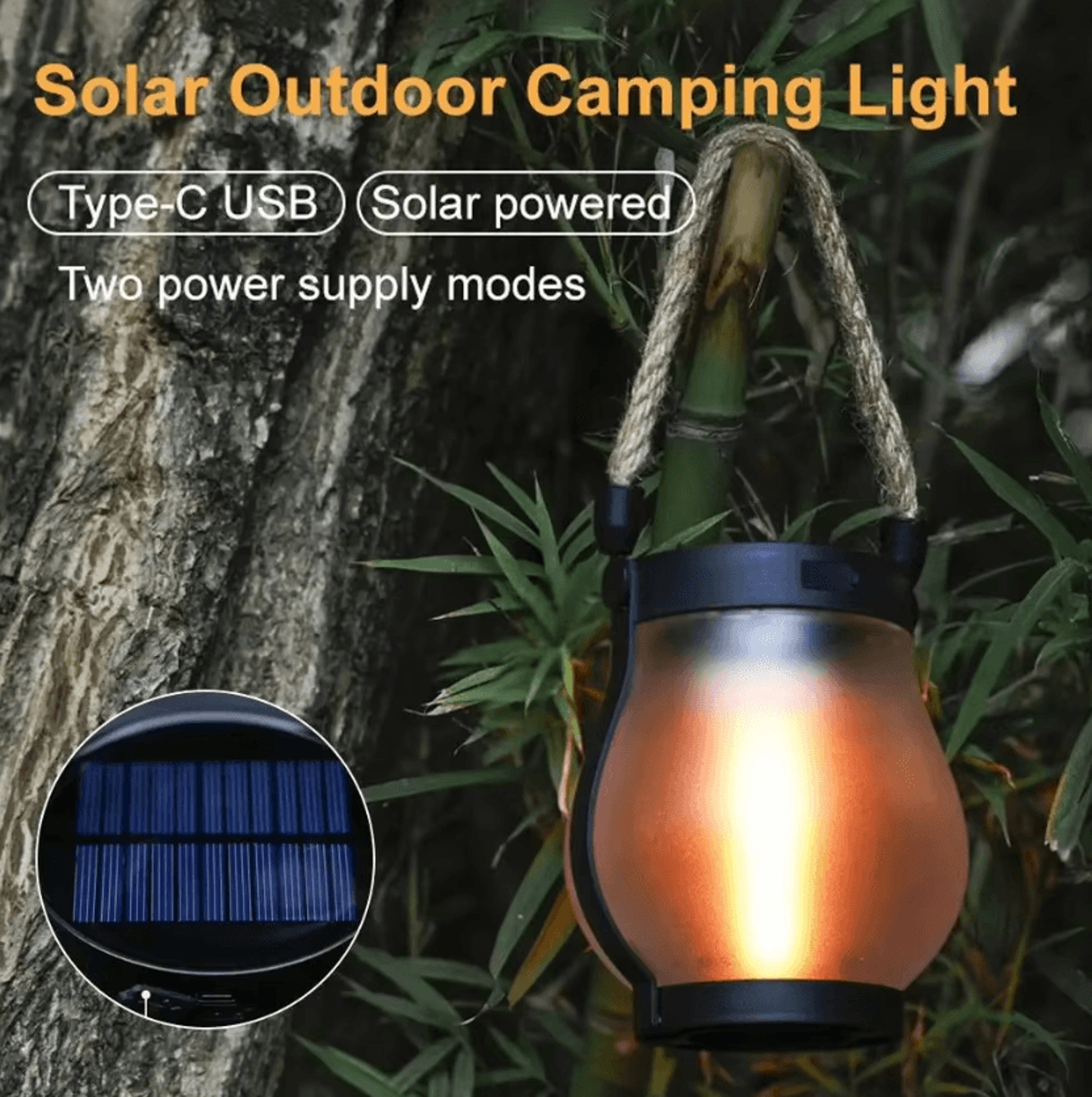 800 Lumen Solar Camping Lantern  USB Rechargeable Flame Light 2