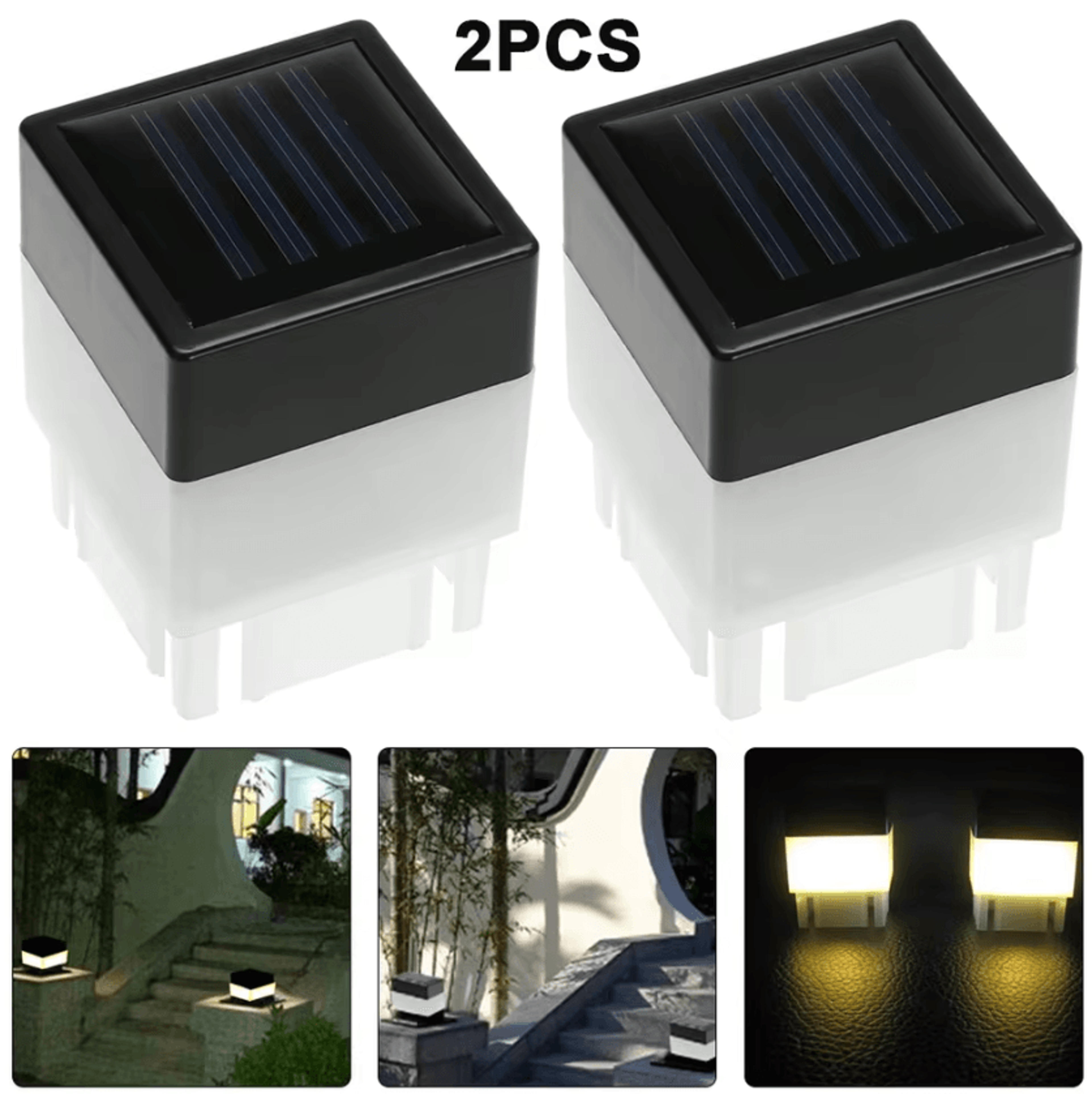 Warm White Solar Pillar Post Light  Waterproof Outdoor Fence Lamp 2