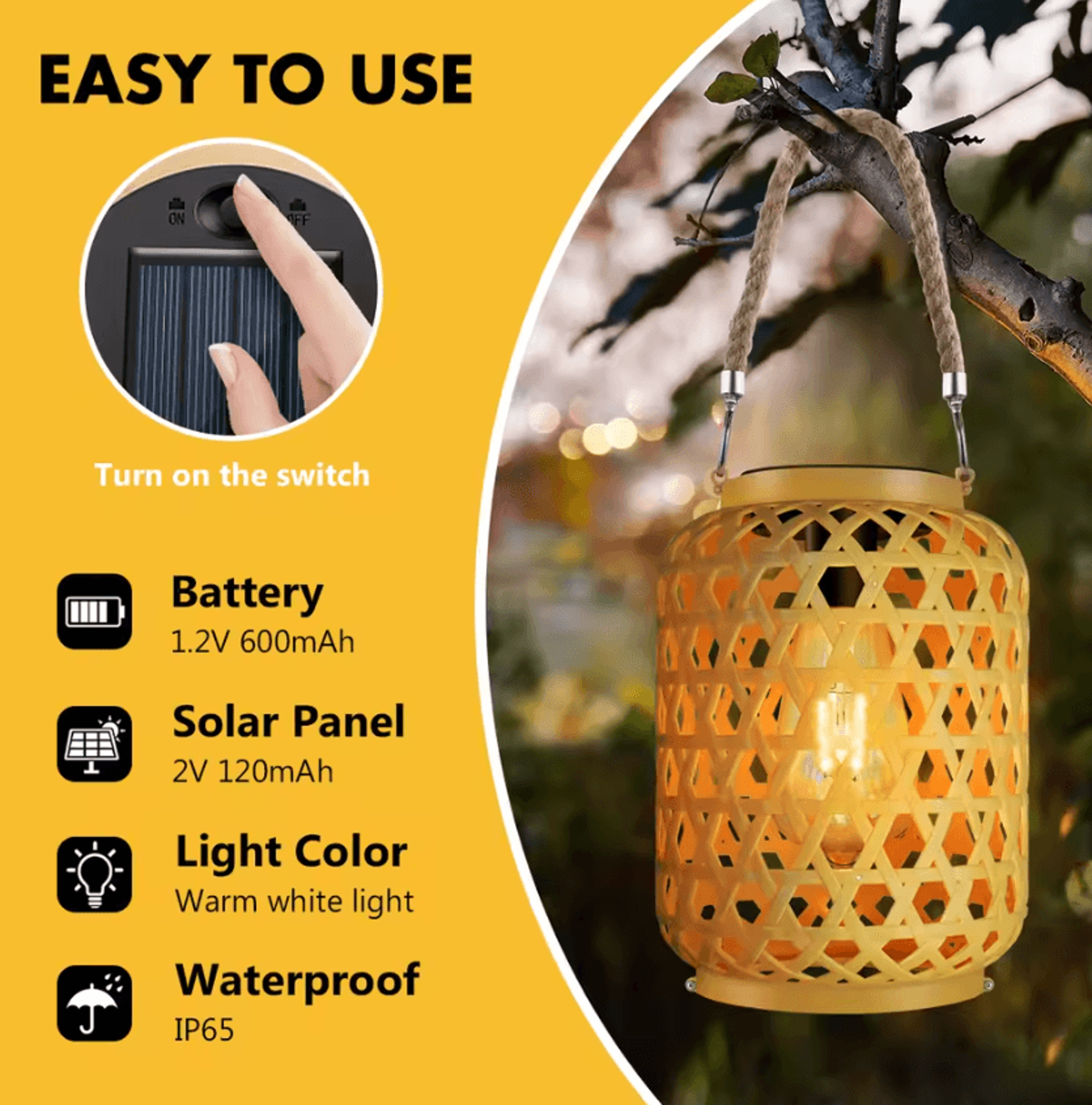 Rattan Solar Lantern  Waterproof Hanging  Tabletop Outdoor Light 3