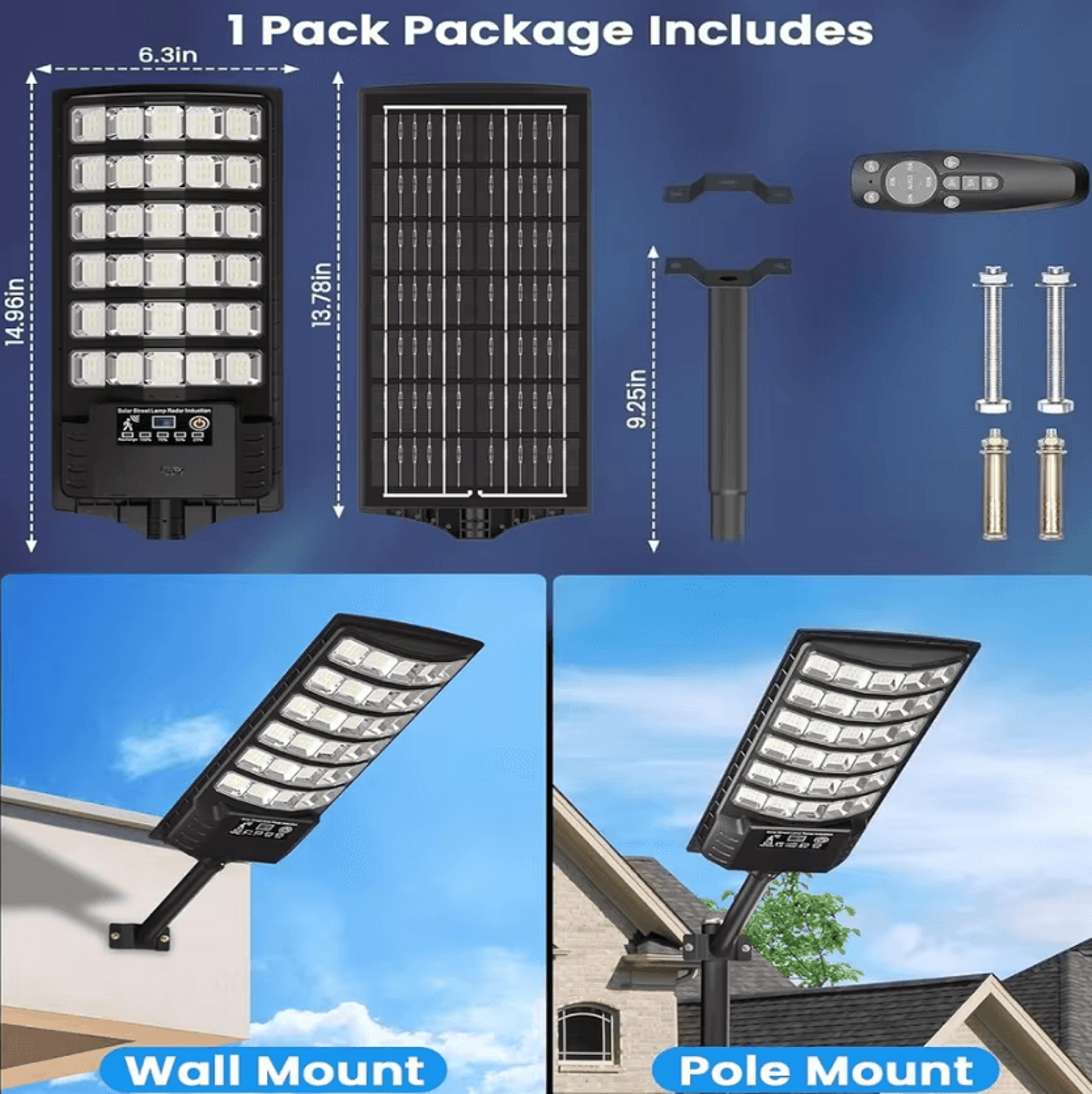 50000LM Solar Street Light  Wide Angle Motion Sensor Security Light 4
