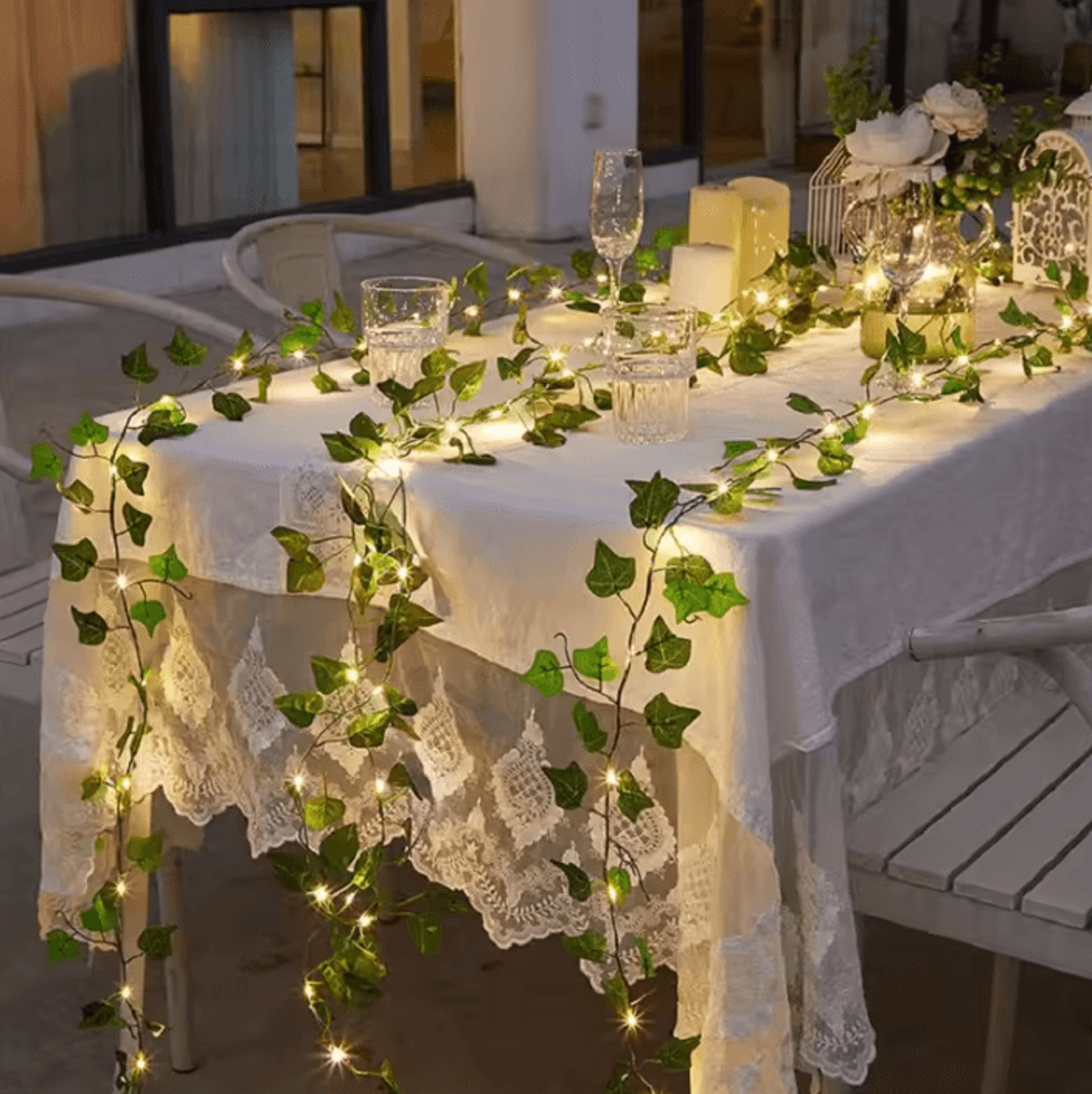 Solar Leaf Flower String Lights  Outdoor Garden Garland Fairy Lights 4