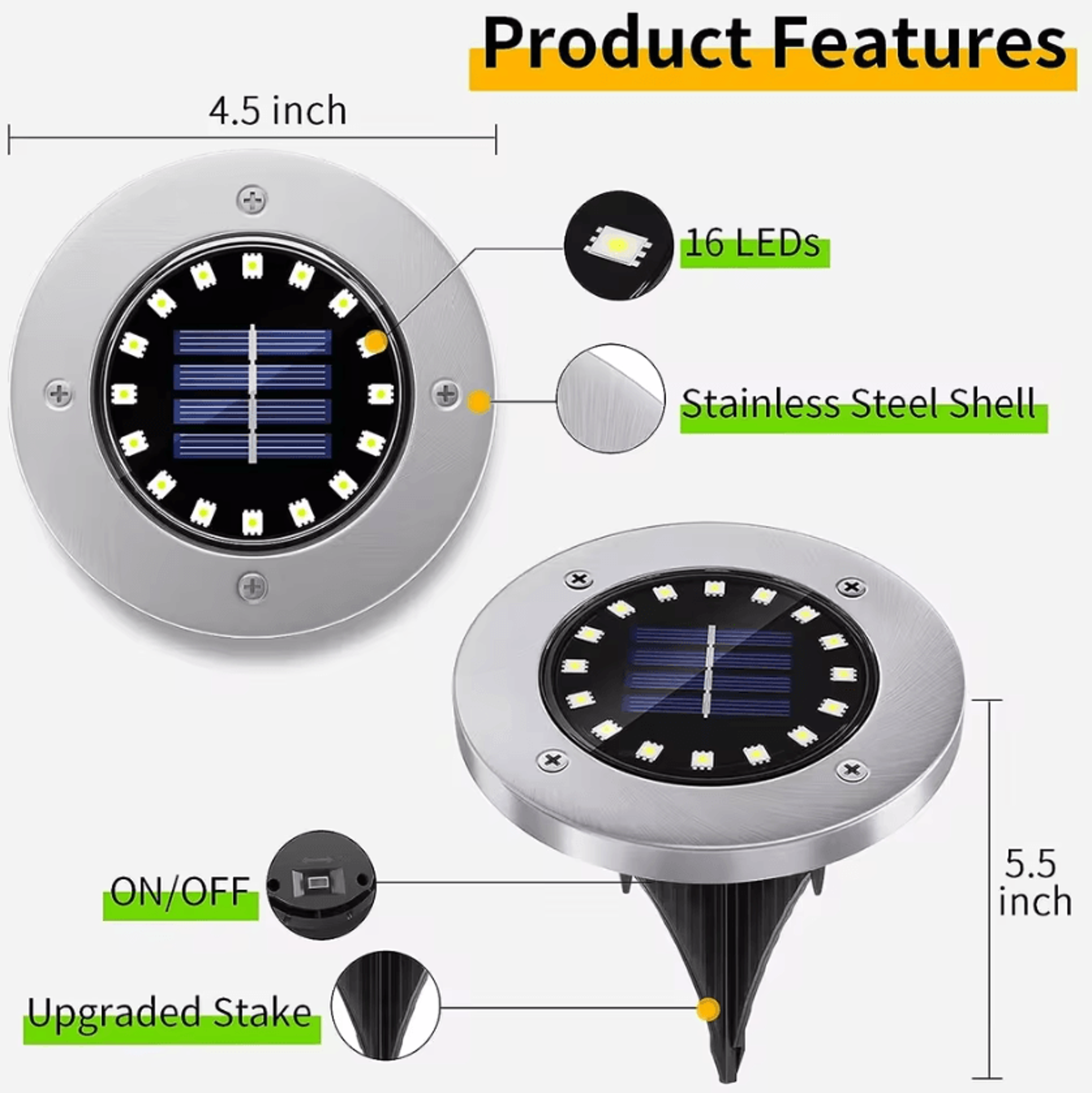 16 LED Solar Ground Lights  Waterproof Outdoor Pathway Lights 2