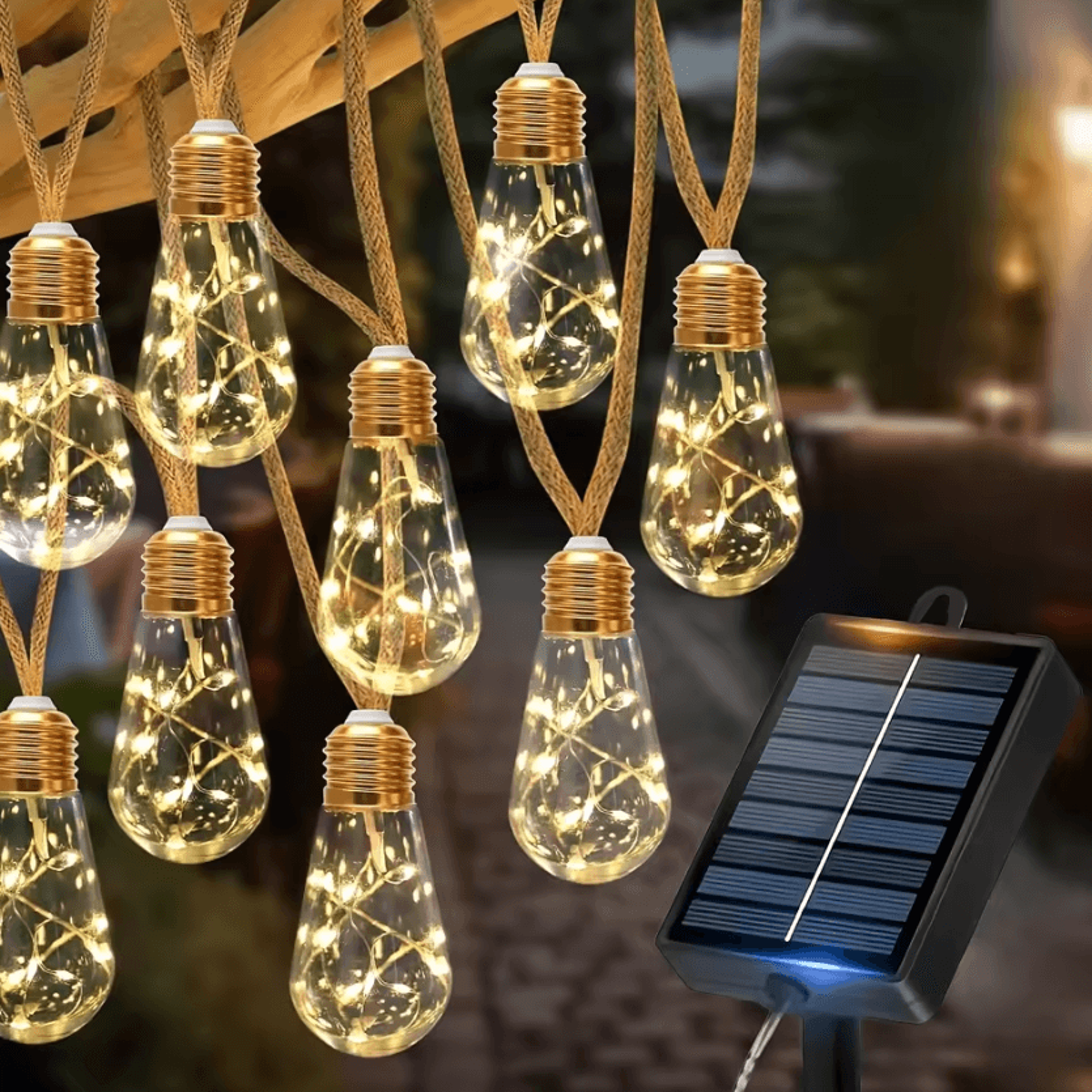 solar outdoor string lights - 8 mode fairy bulb patio lights