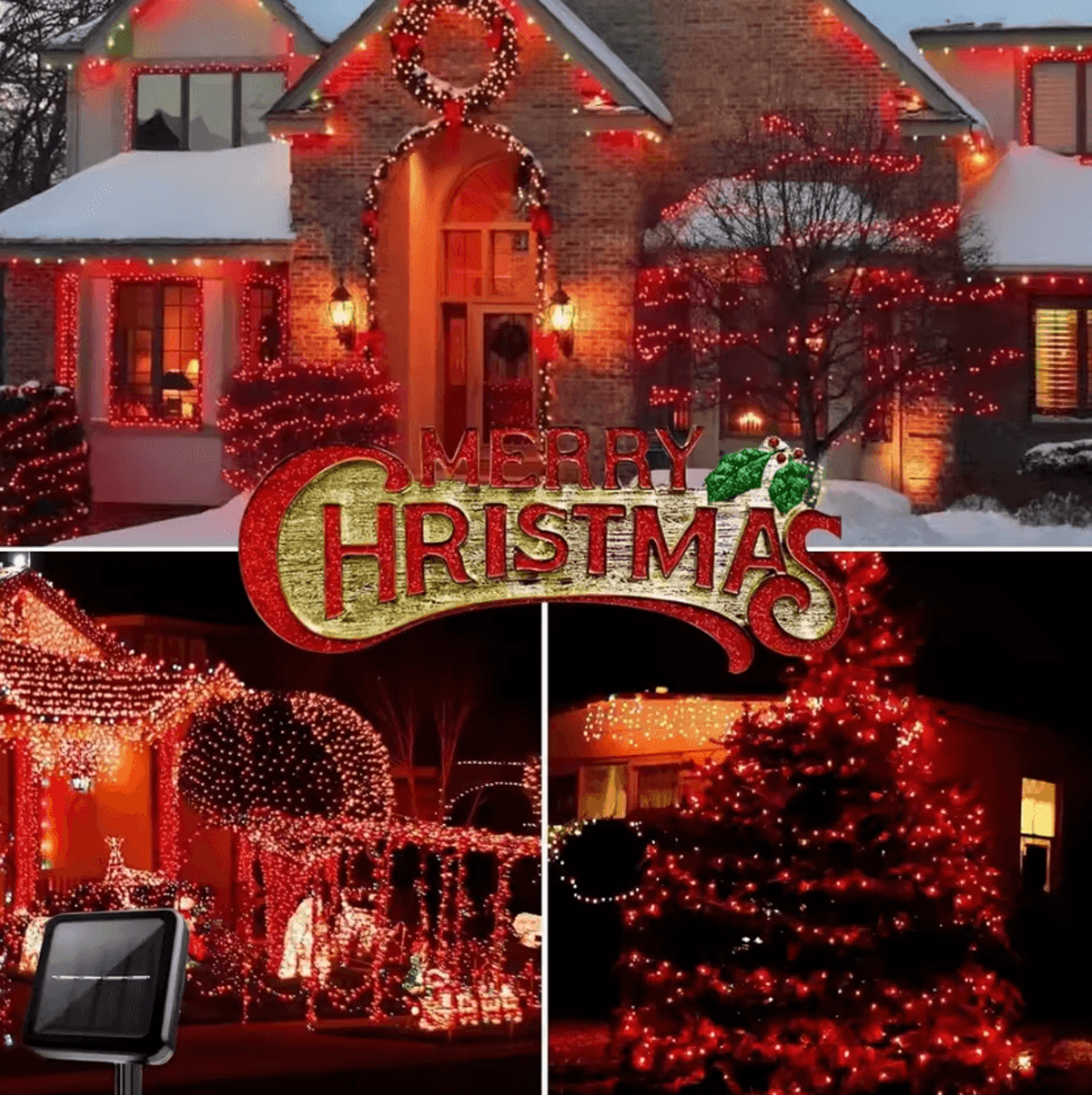 Solar Powered Christmas Lights 50200 LED Red Outdoor String Lights 2