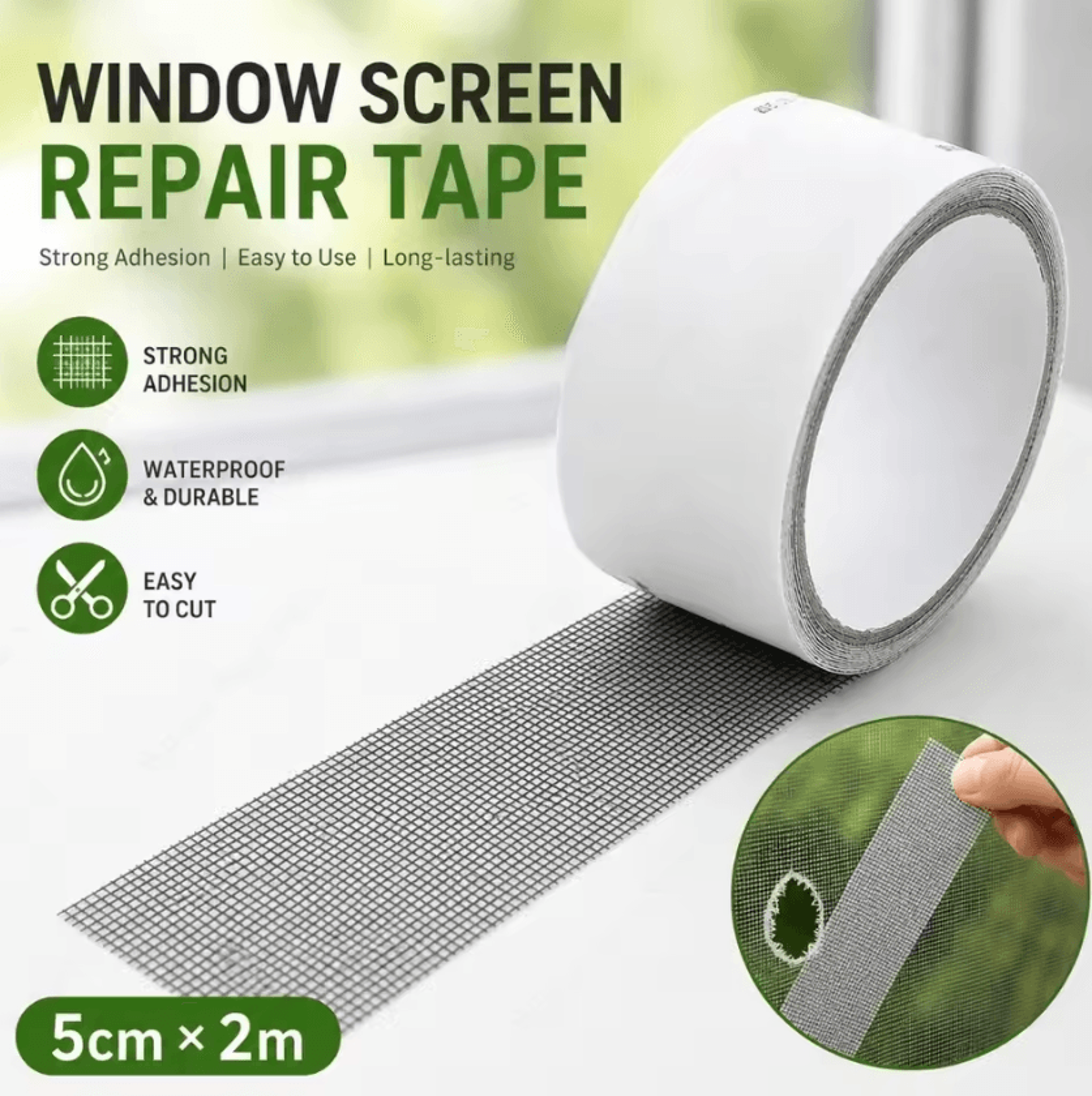 SelfAdhesive Window Screen Repair Tape 5cm X 2m Waterproof Mesh Patch 2