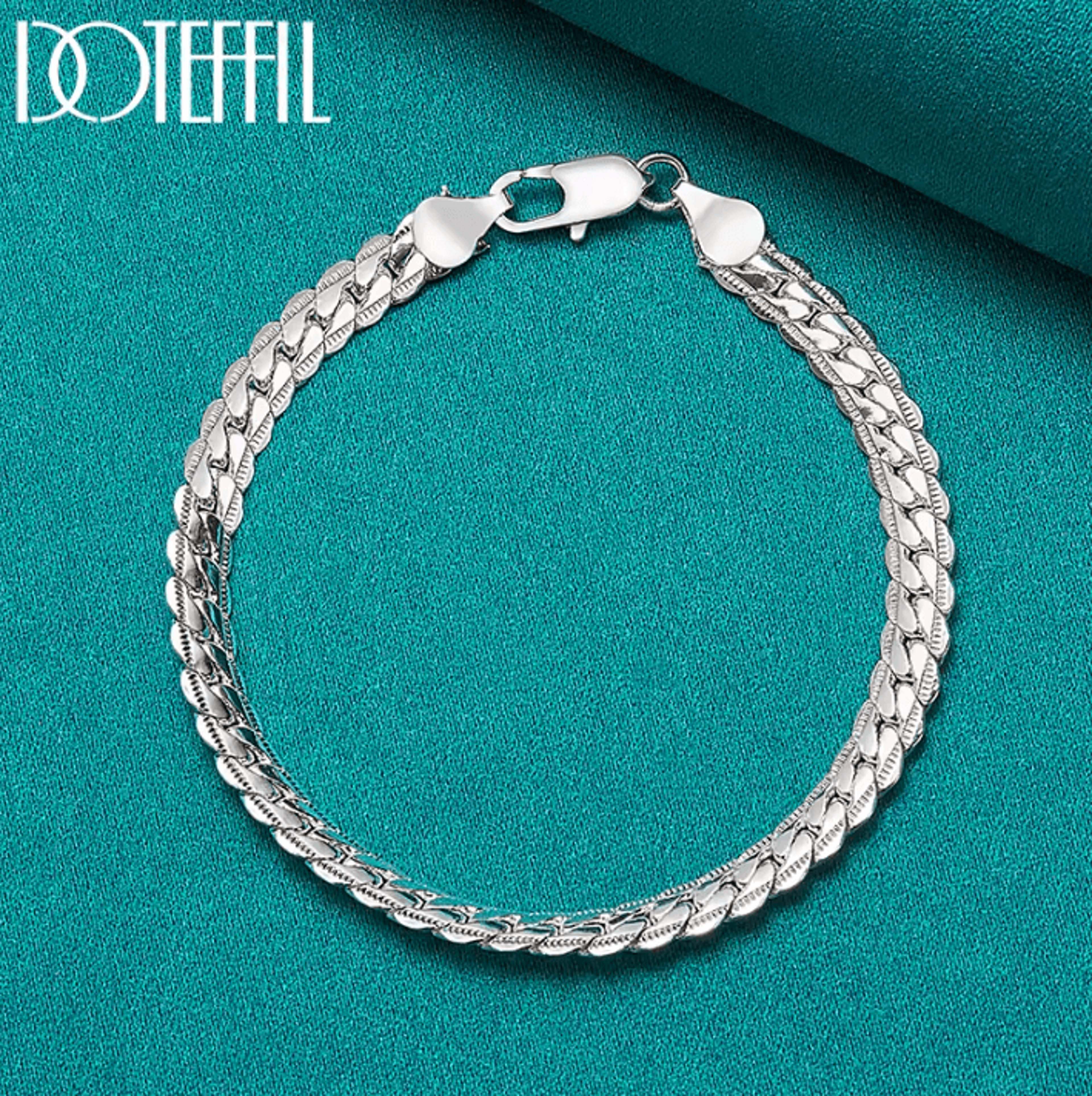 DOTEFFIL 925 Sterling Silver 6mm Flat Chain Bracelet For Men And Women 1