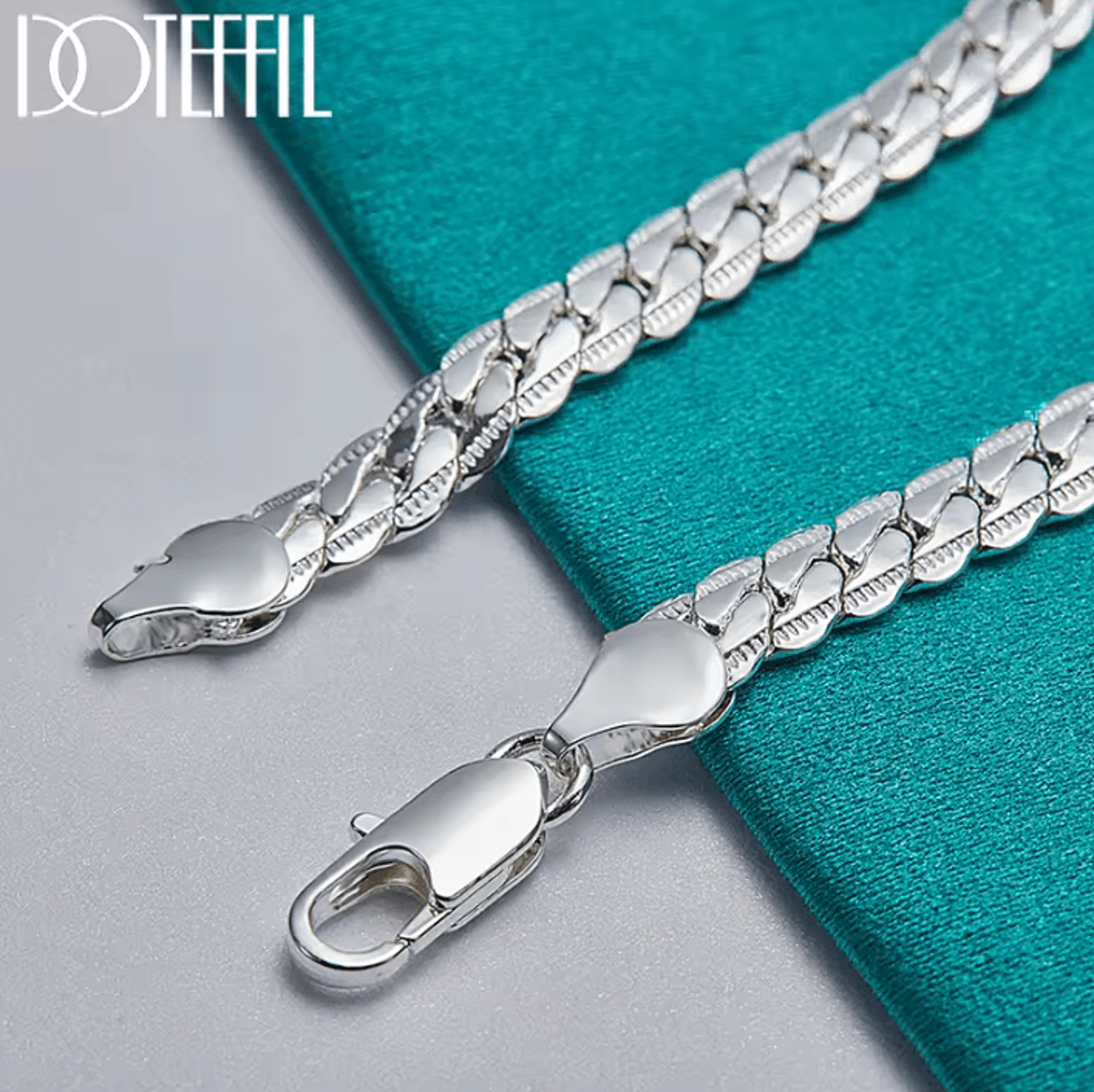 DOTEFFIL 925 Sterling Silver 6mm Flat Chain Bracelet For Men And Women 2