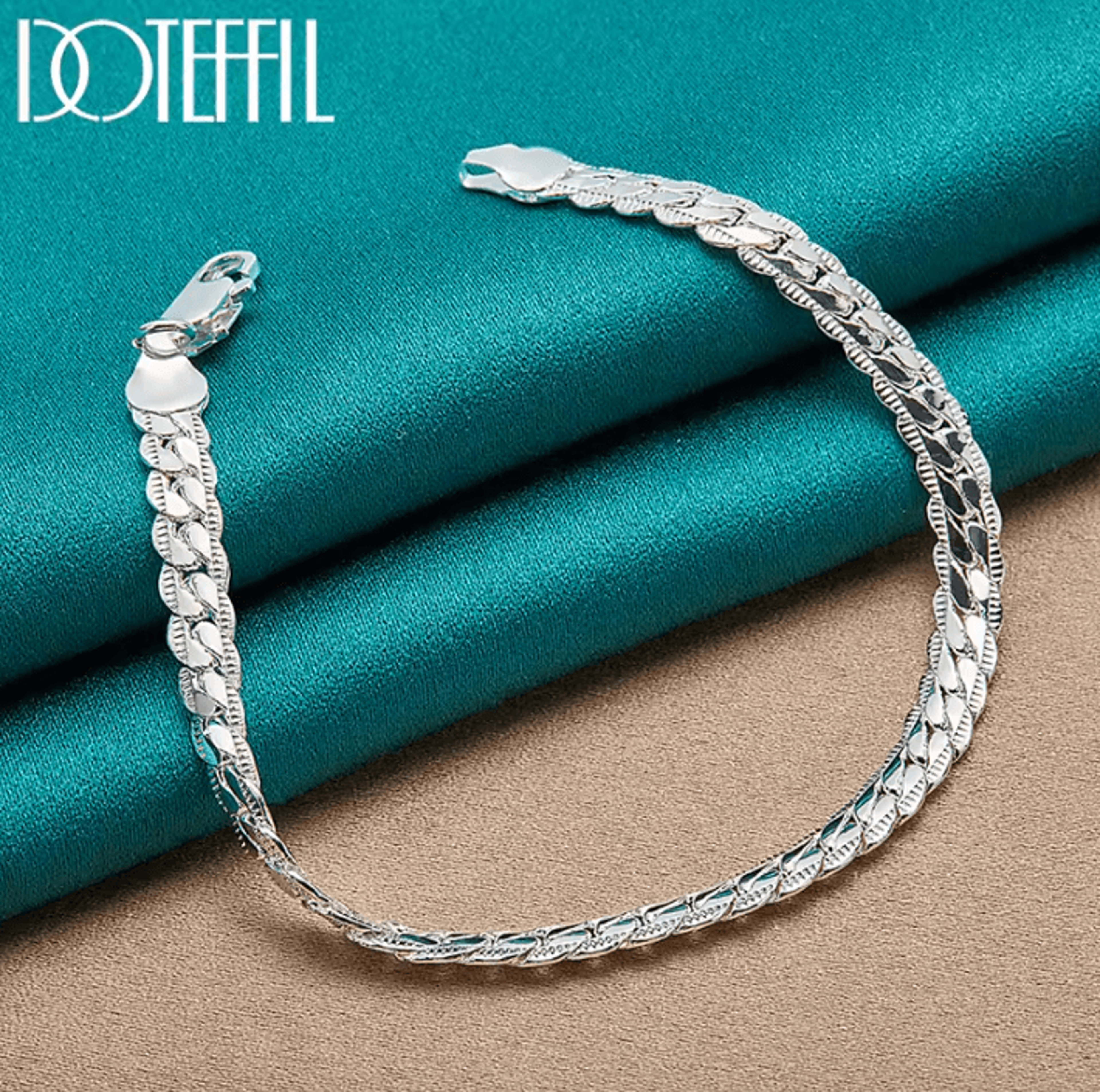 DOTEFFIL 925 Sterling Silver 6mm Flat Chain Bracelet For Men And Women 3