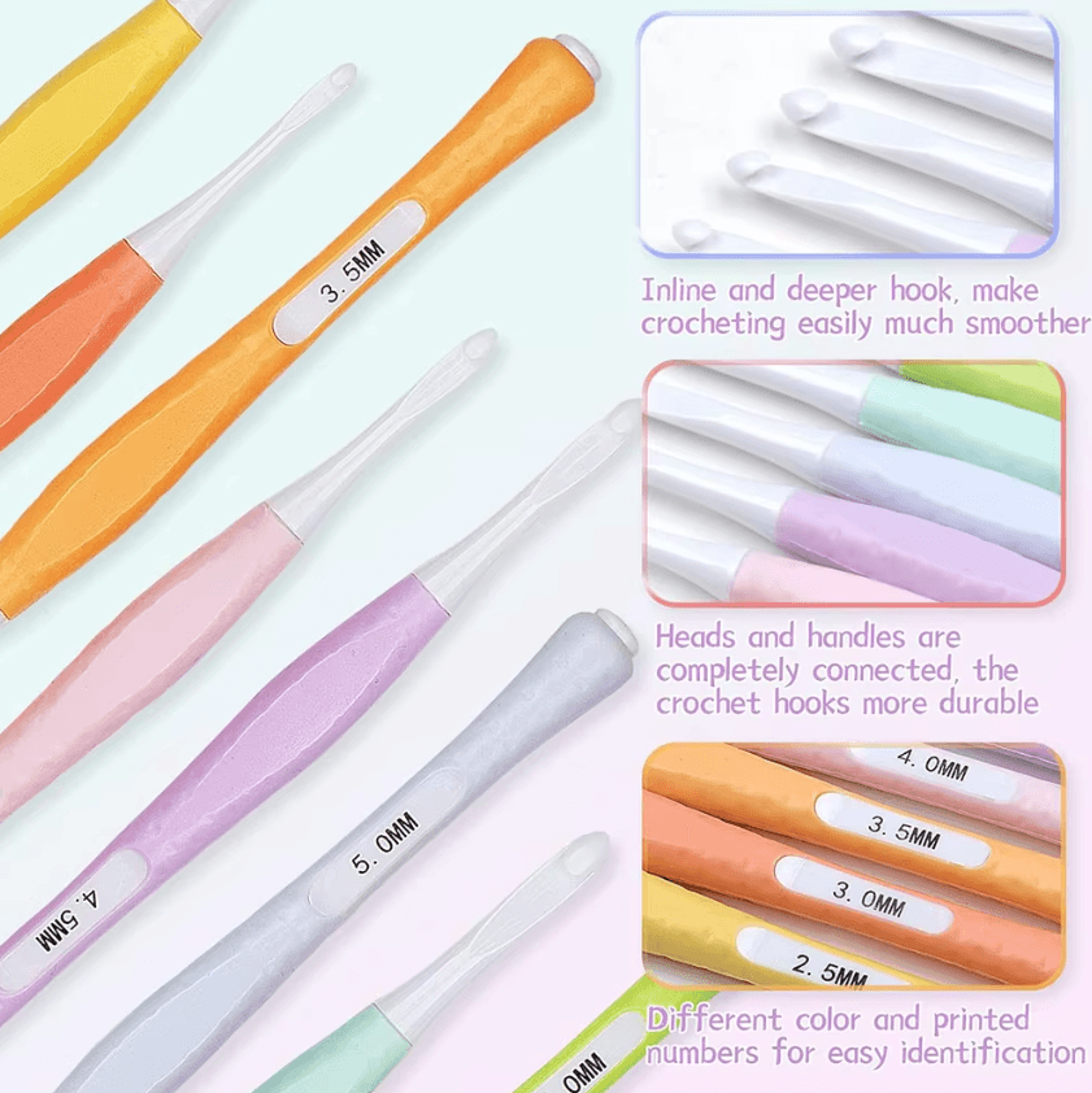 8Piece Ergonomic Inline Crochet Hook Set 25mm6mm 1