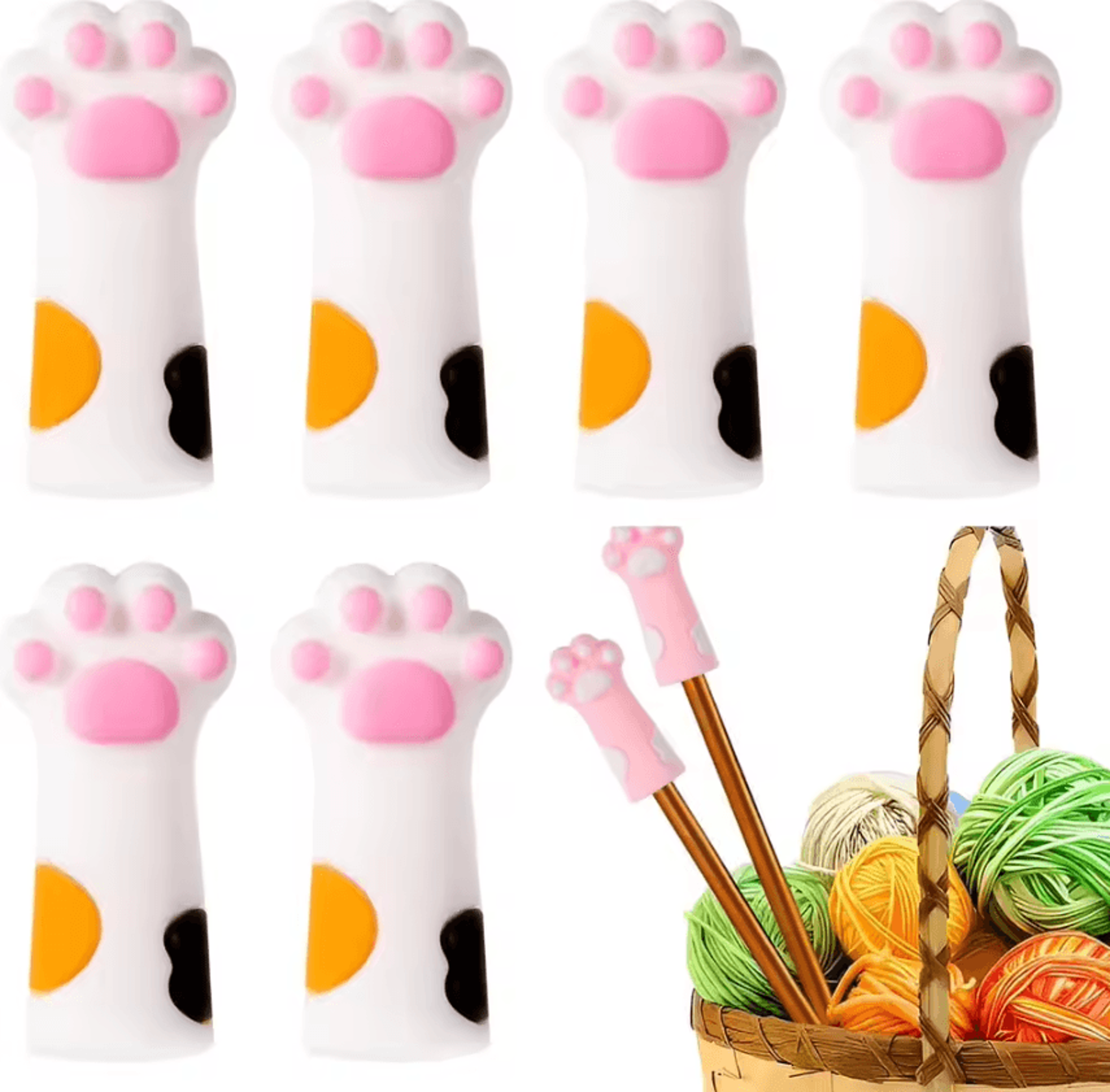 6Piece Cat Paw Silicone Knitting Needle Stoppers 2
