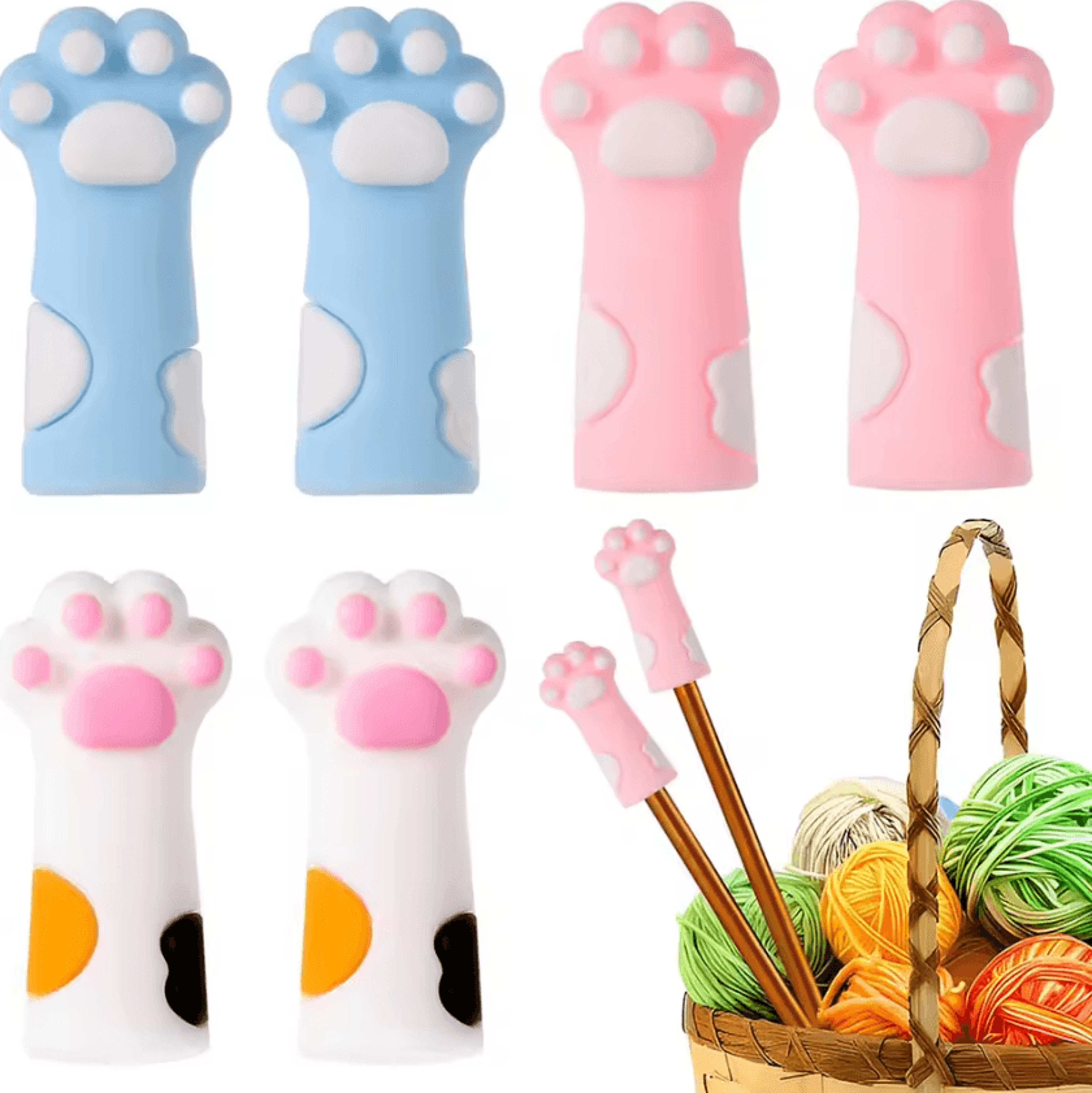 6Piece Cat Paw Silicone Knitting Needle Stoppers 3