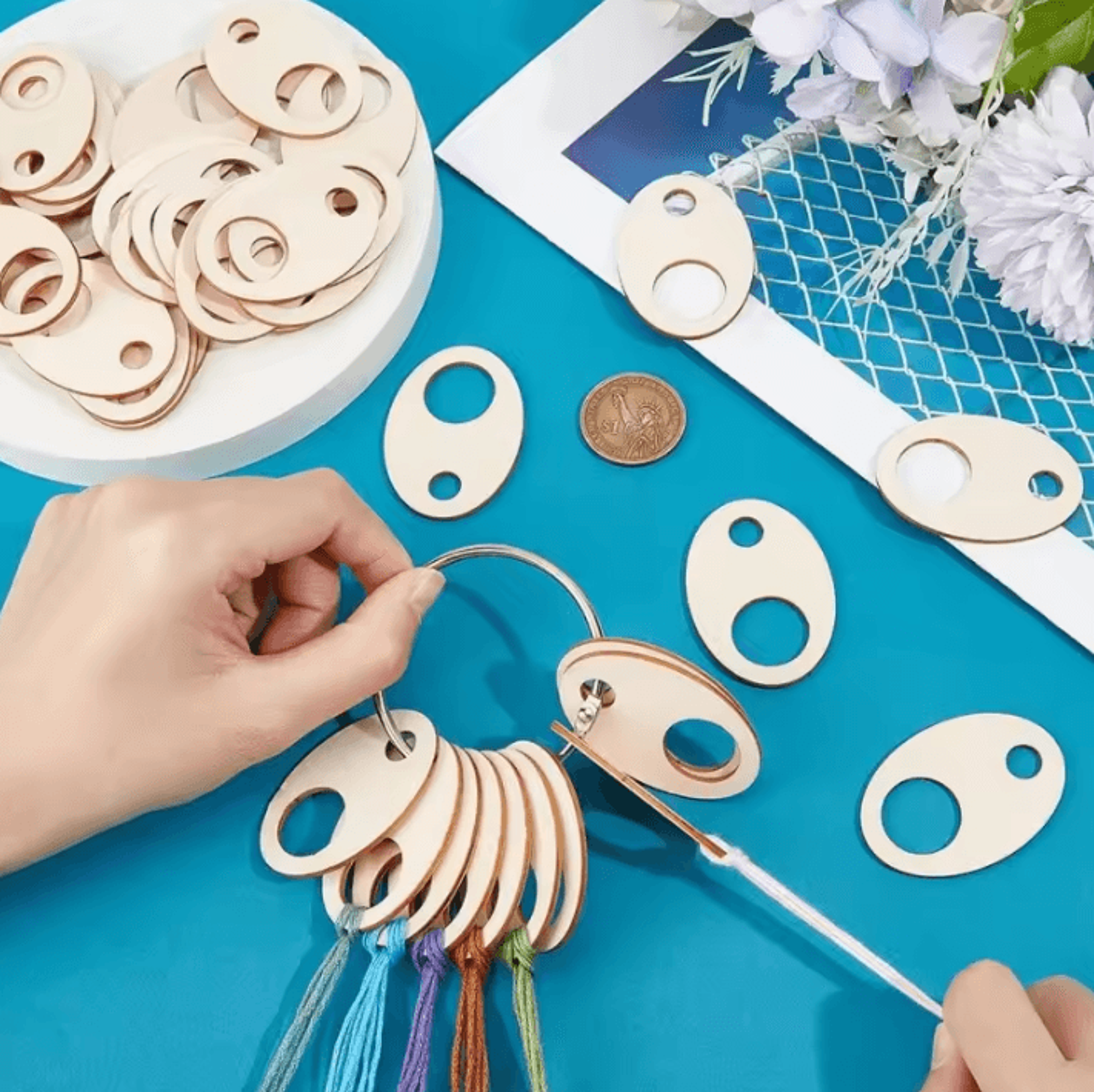 50Pcs Wooden Embroidery Floss Drops  Teardrop Thread Organizer For Cross Stitch 1