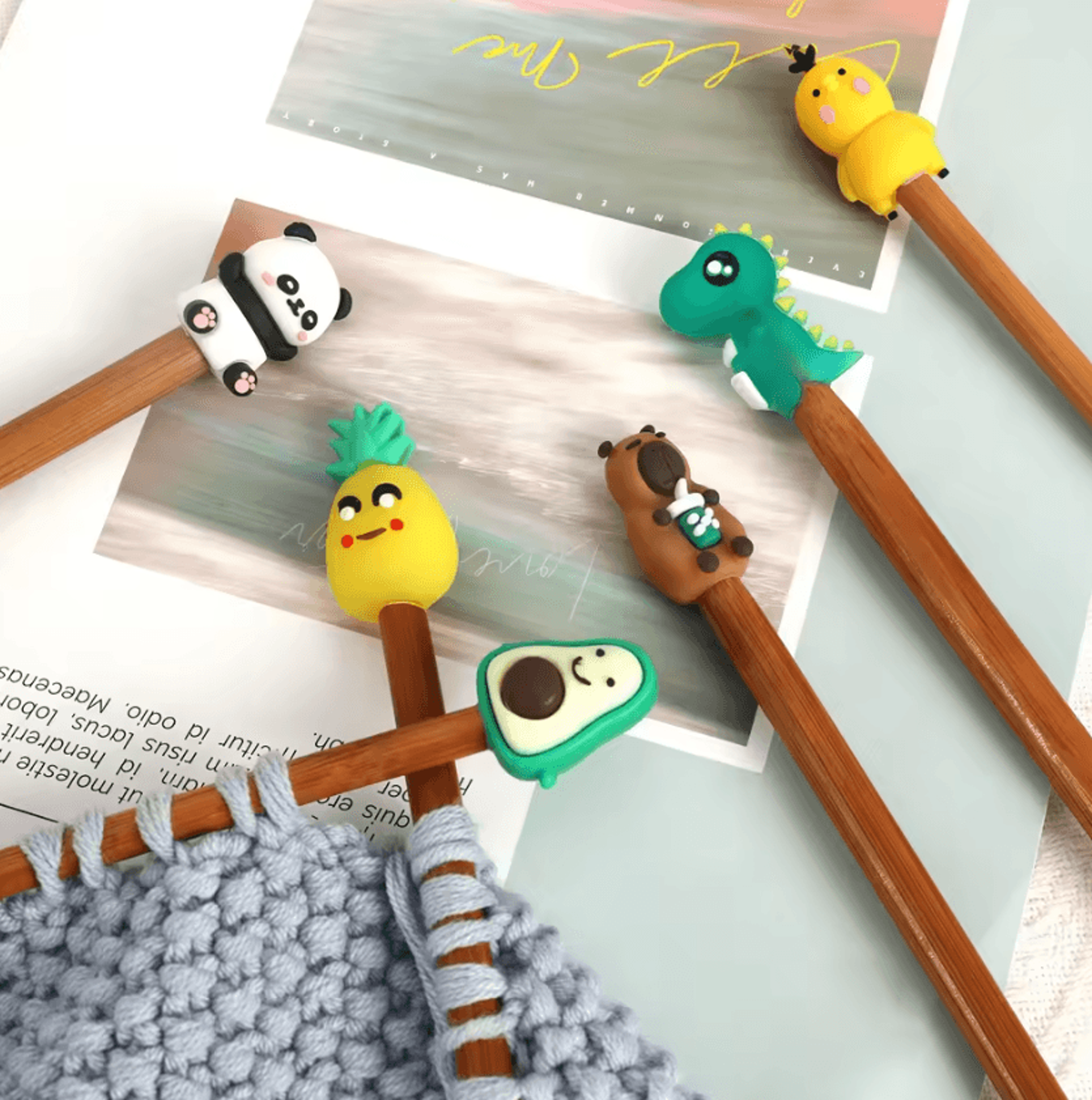 6Pcs Silicone Knitting Needle Stoppers  Cute Animal And Fruit Needle Caps 2