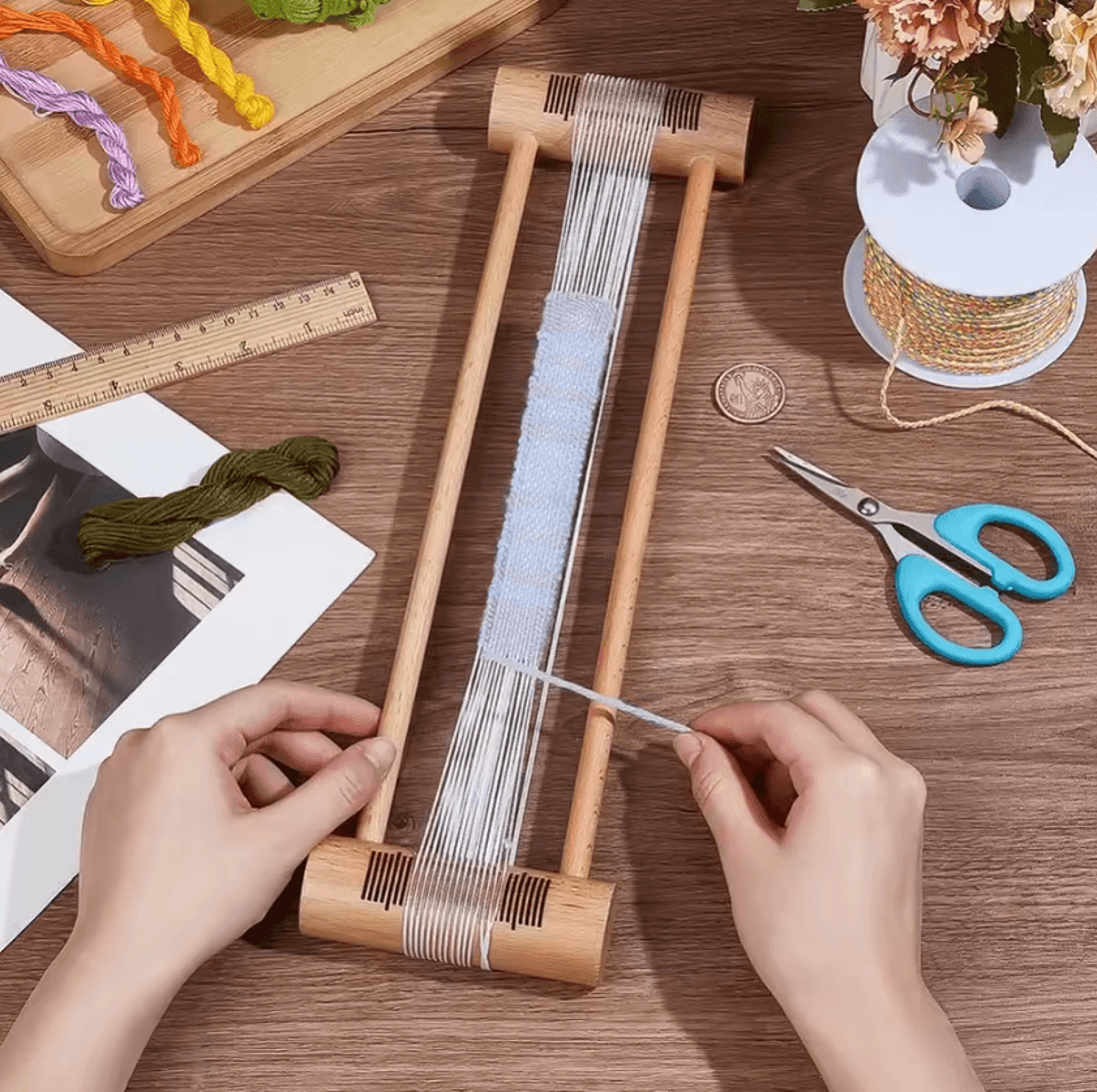 Wooden Tablet Weaving Loom  Rectangle Thread And Embroidery Floss Weaving Tool 2