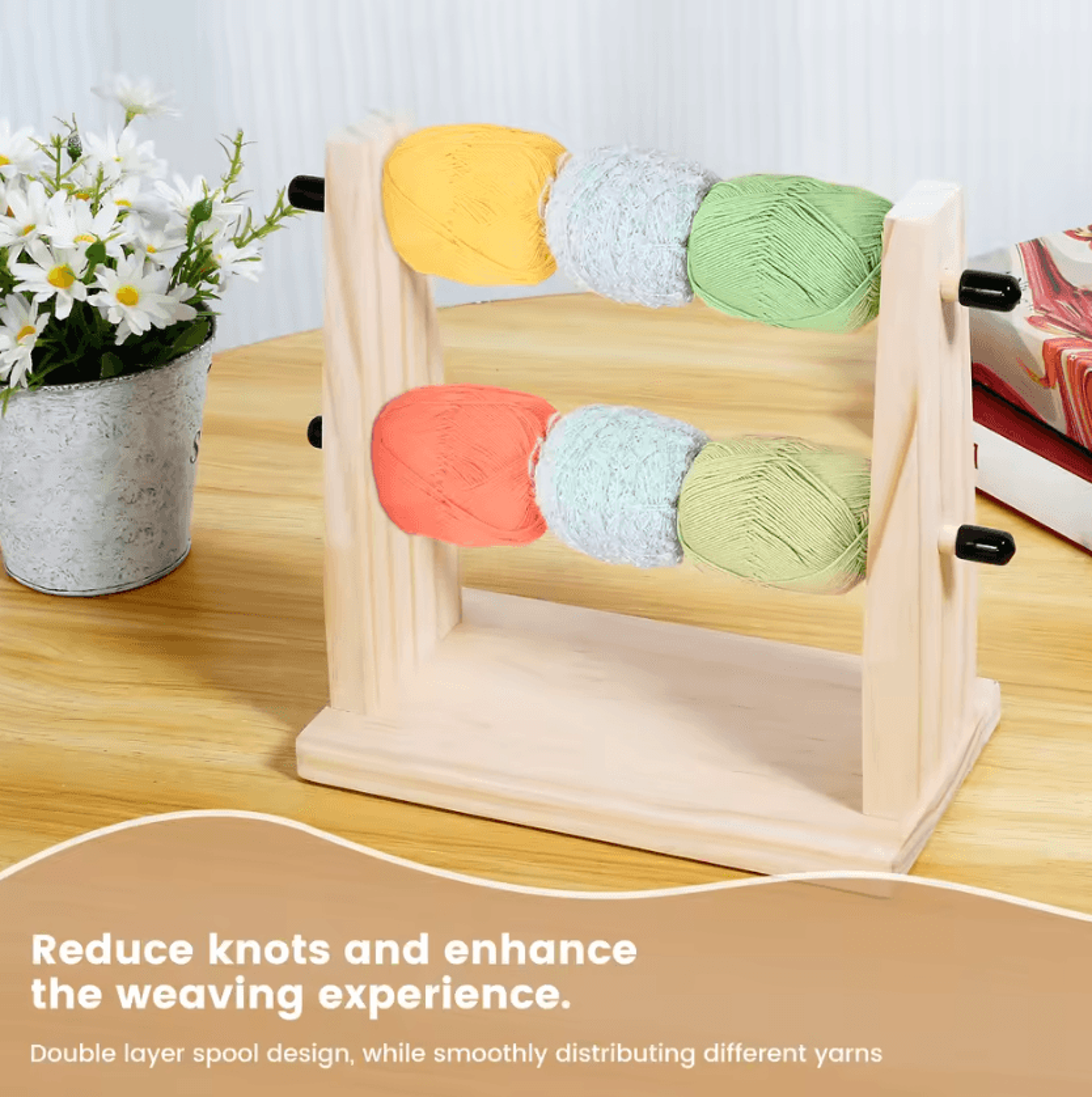 Double Wooden Yarn Ball Holder For Knitting  Crochet 2