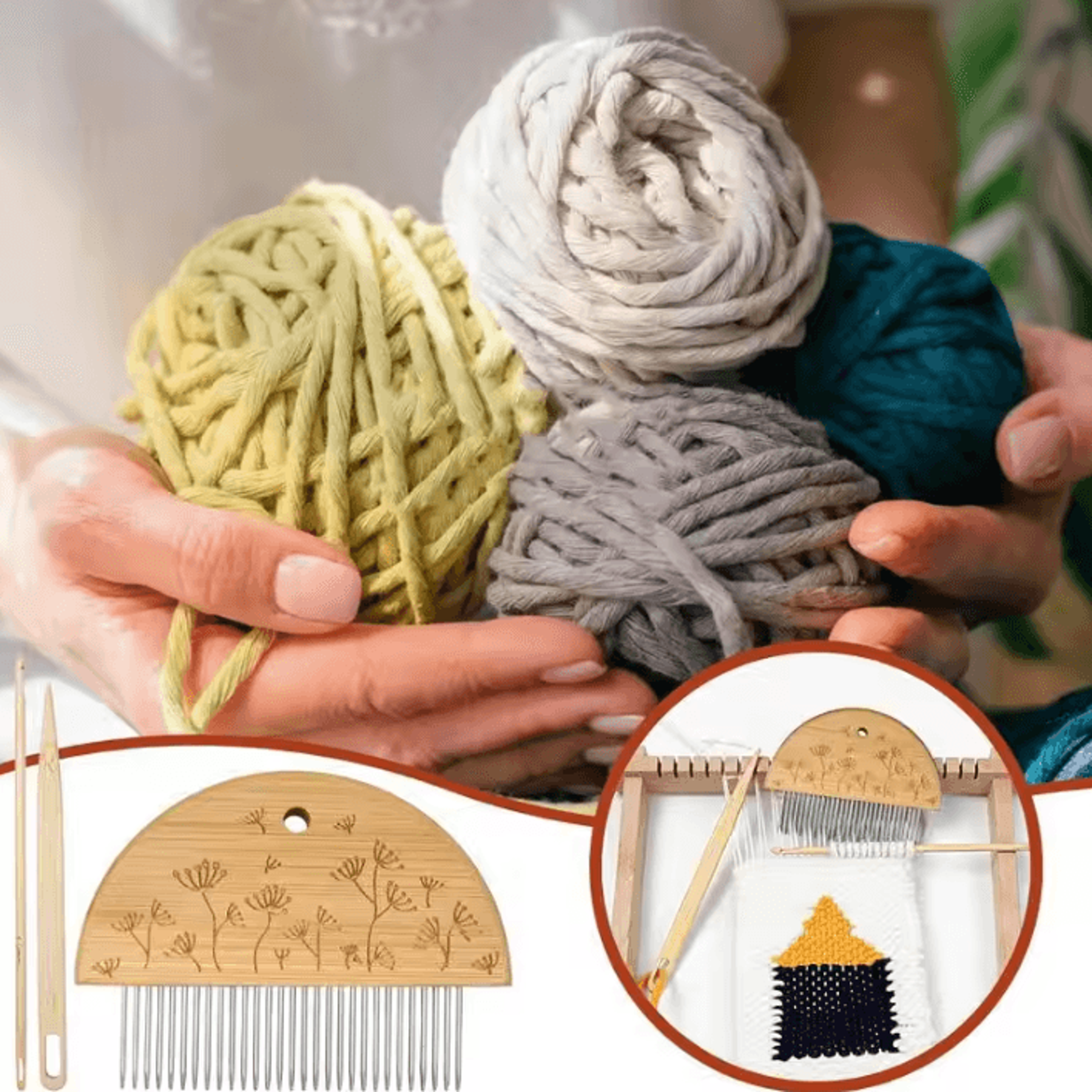 Wooden Tapestry Weaving Loom Kit With Weaving Comb 1