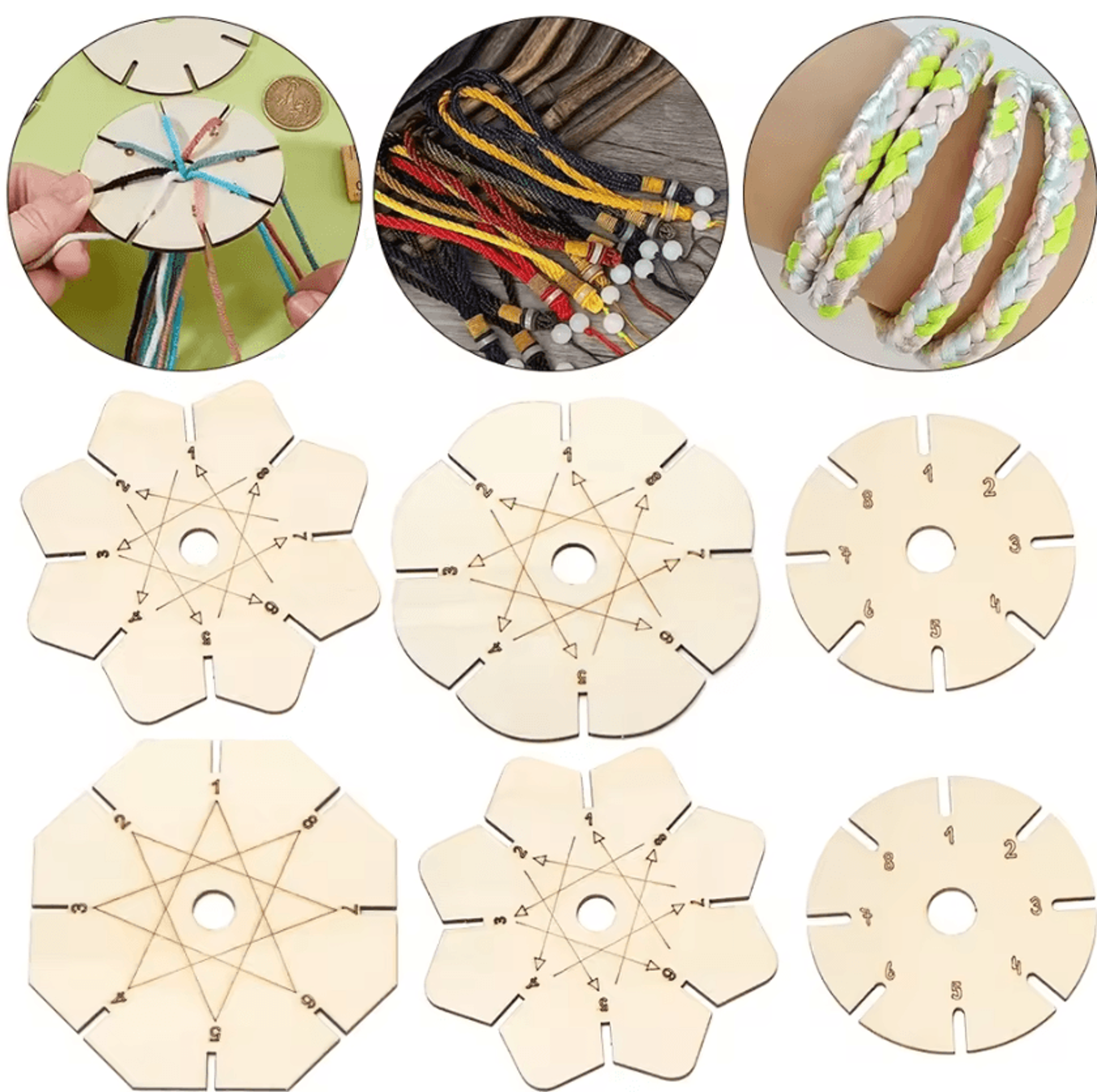 5Piece Wooden 8Slot Kumihimo Braiding Disc Set 2
