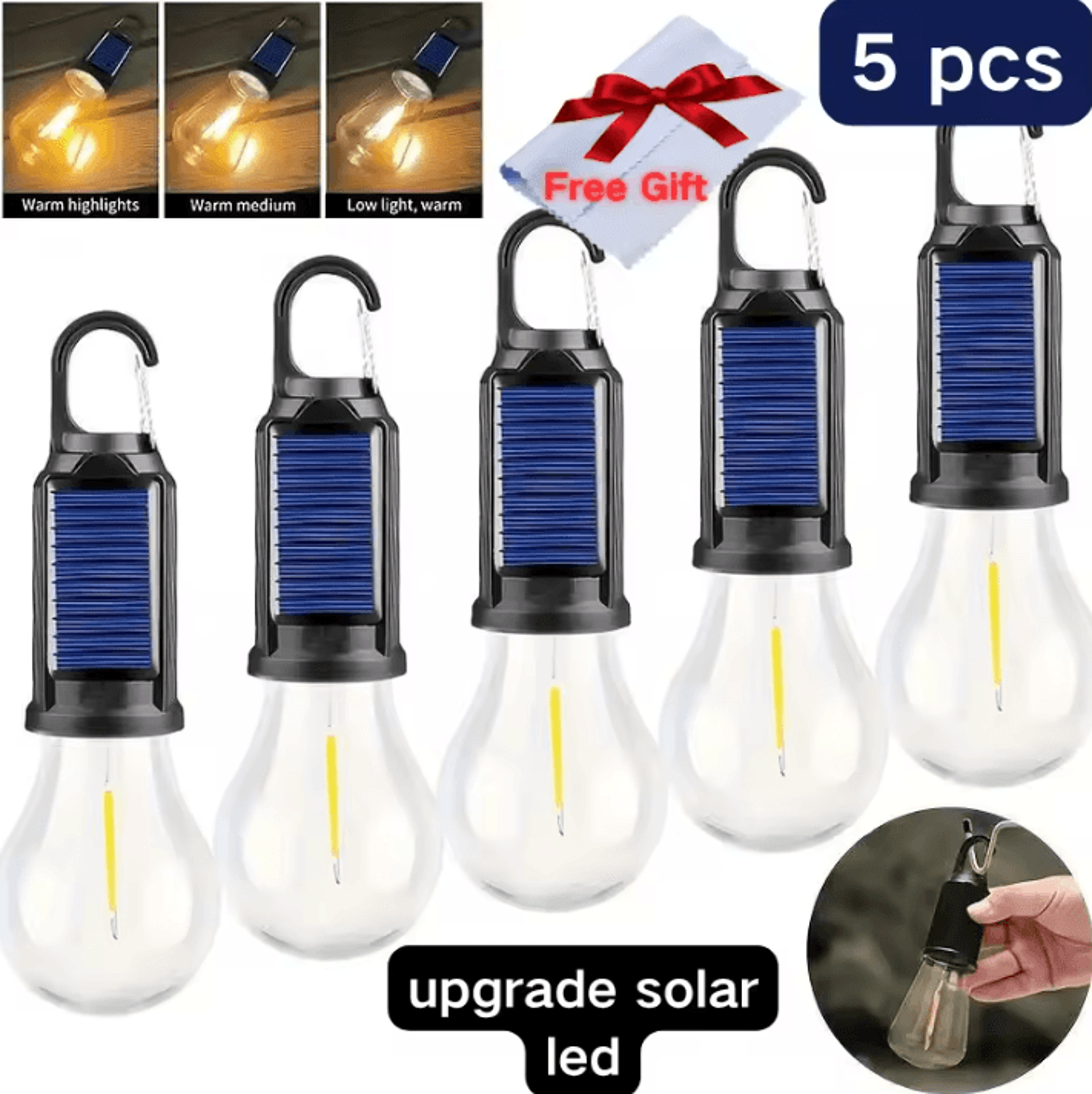 Solar LED Hanging Camping Light Bulbs With 3 Lighting Modes 3
