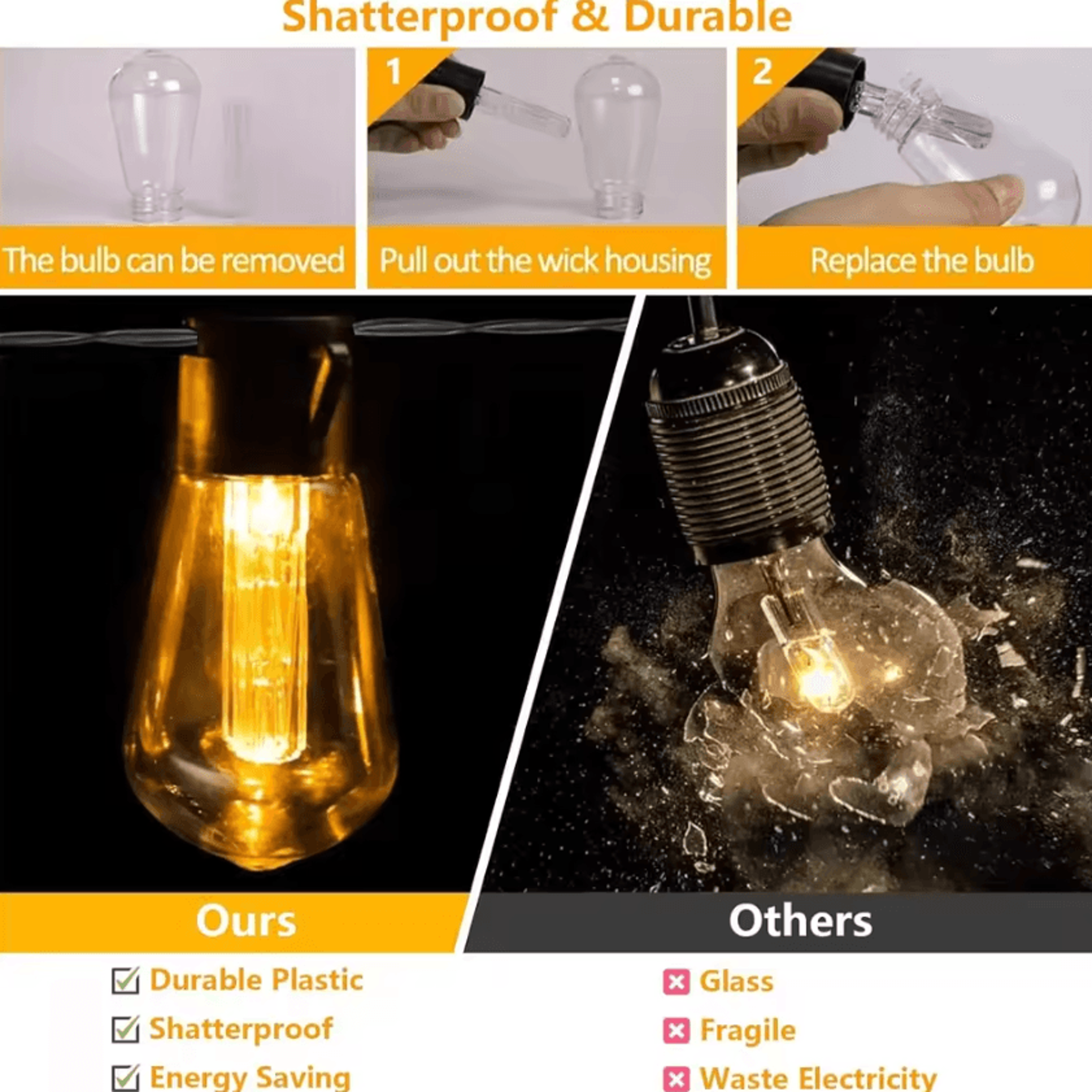 30Bulb Solar Edison String Lights For Patio And Garden 3