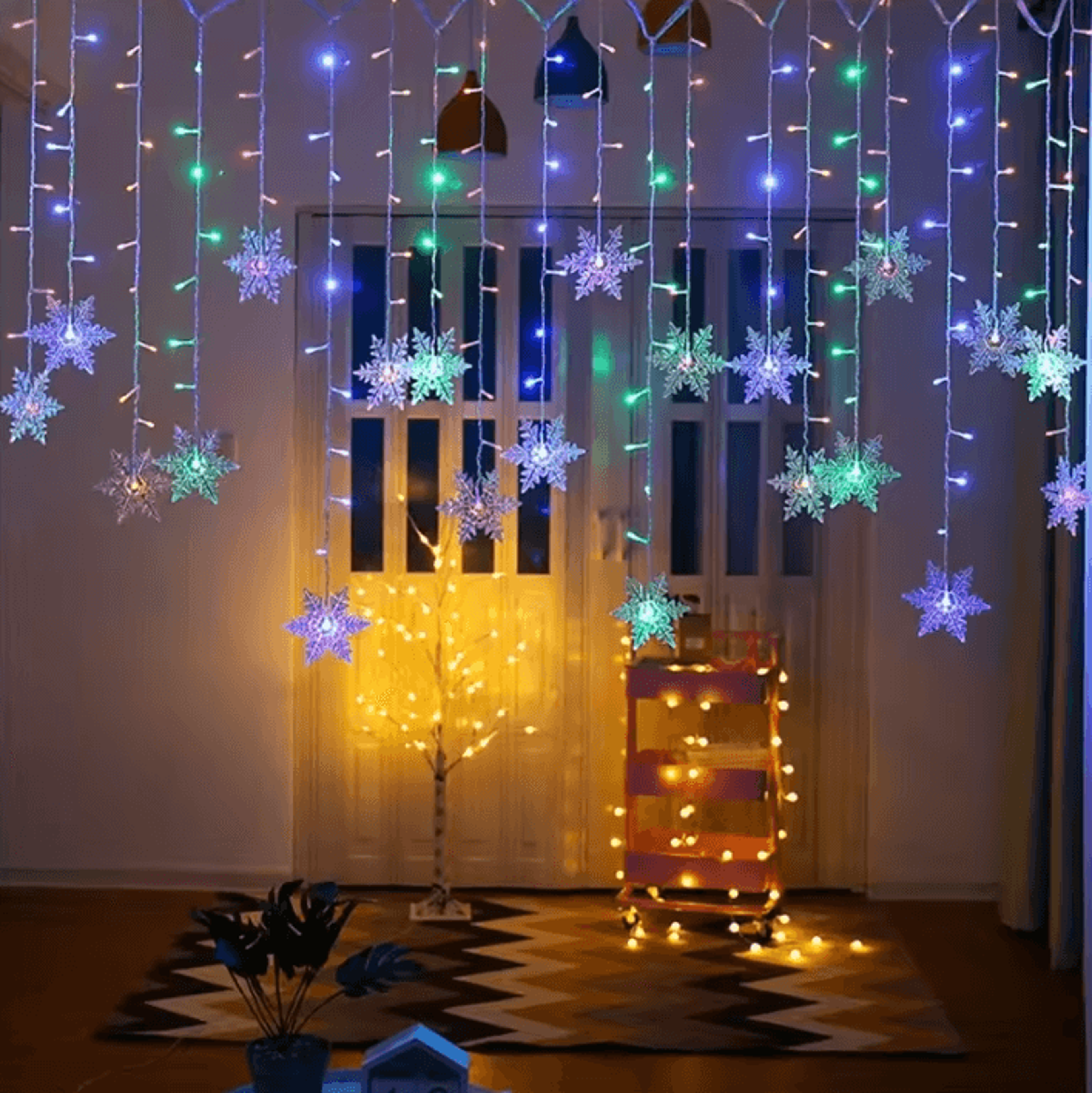 Christmas Snowflake LED Curtain Lights For Holiday Decor 1
