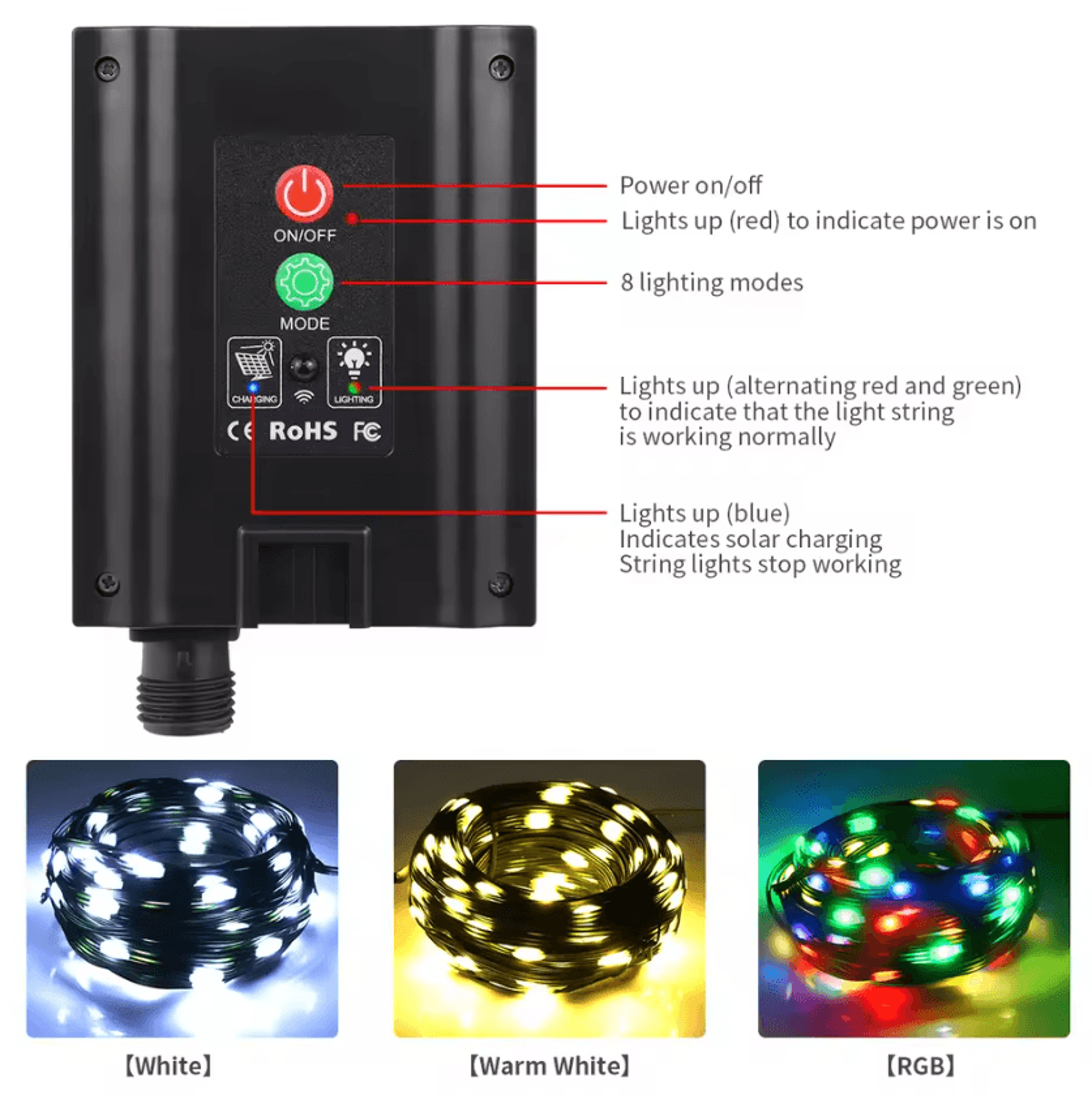 100M Solar Fairy String Lights With Large Fast Charge Panel 2