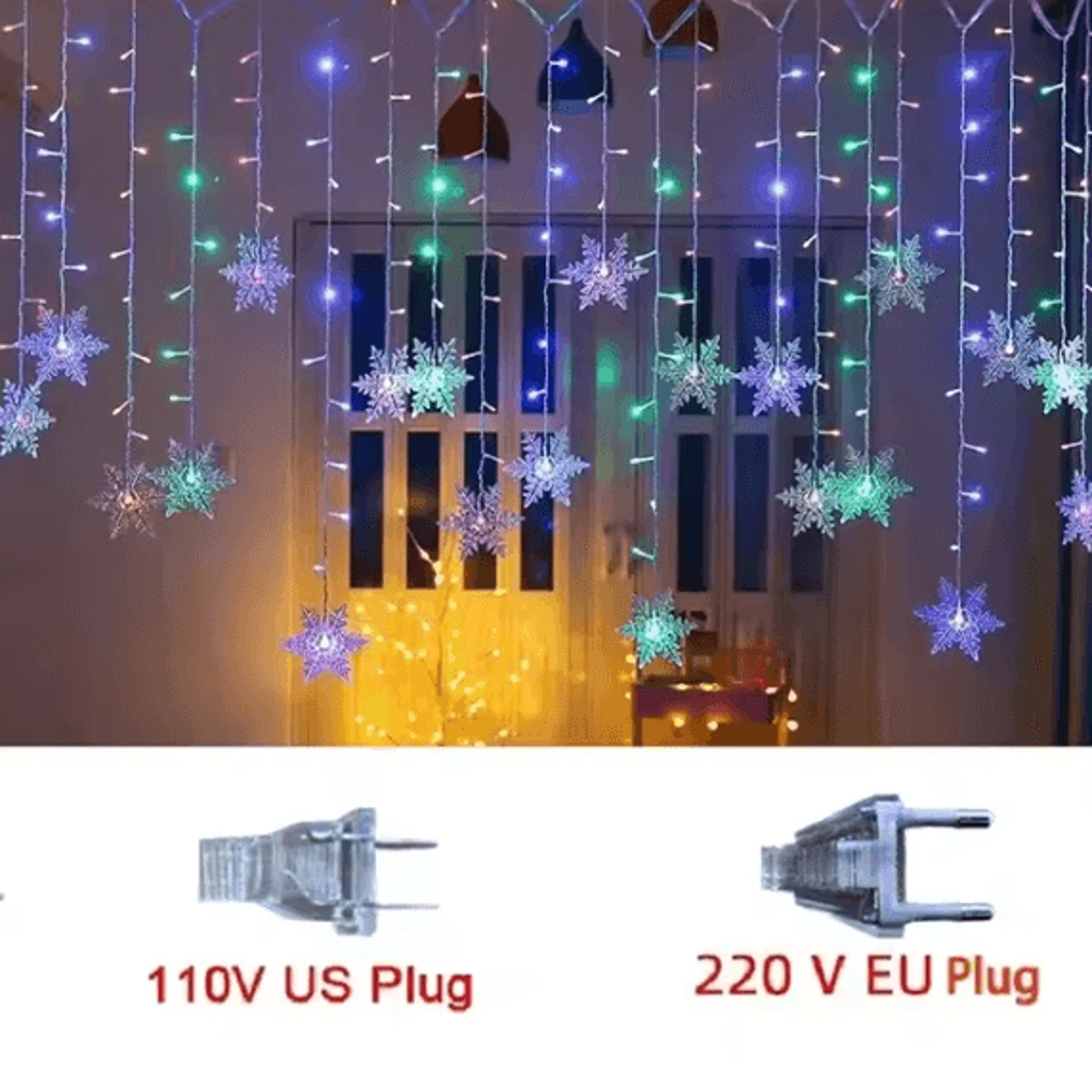 Snowflake LED Curtain Lights With 8 Flashing Modes 8