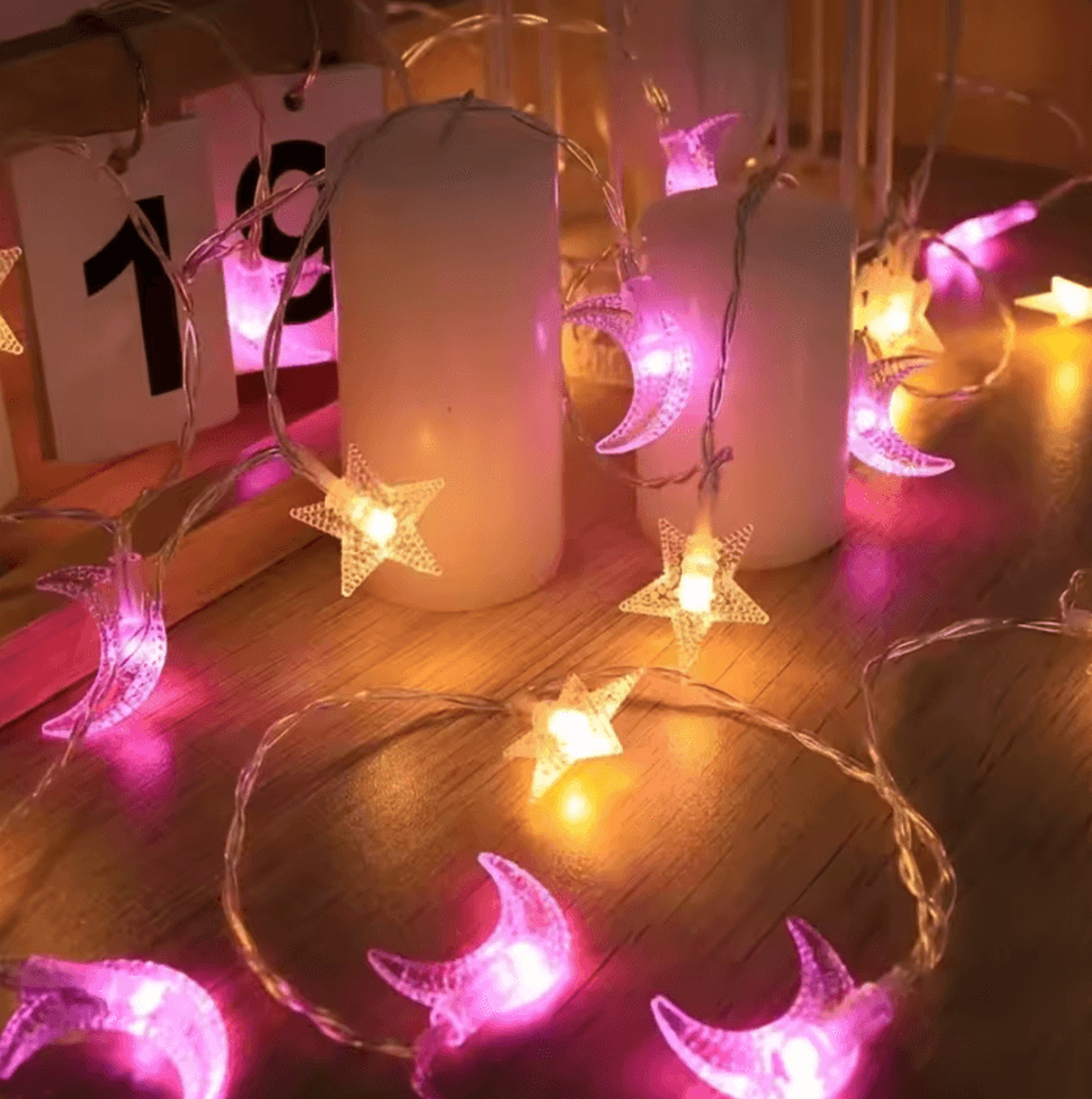 Pink Moon And Star String Lights Battery Powered Fairy Decor 2