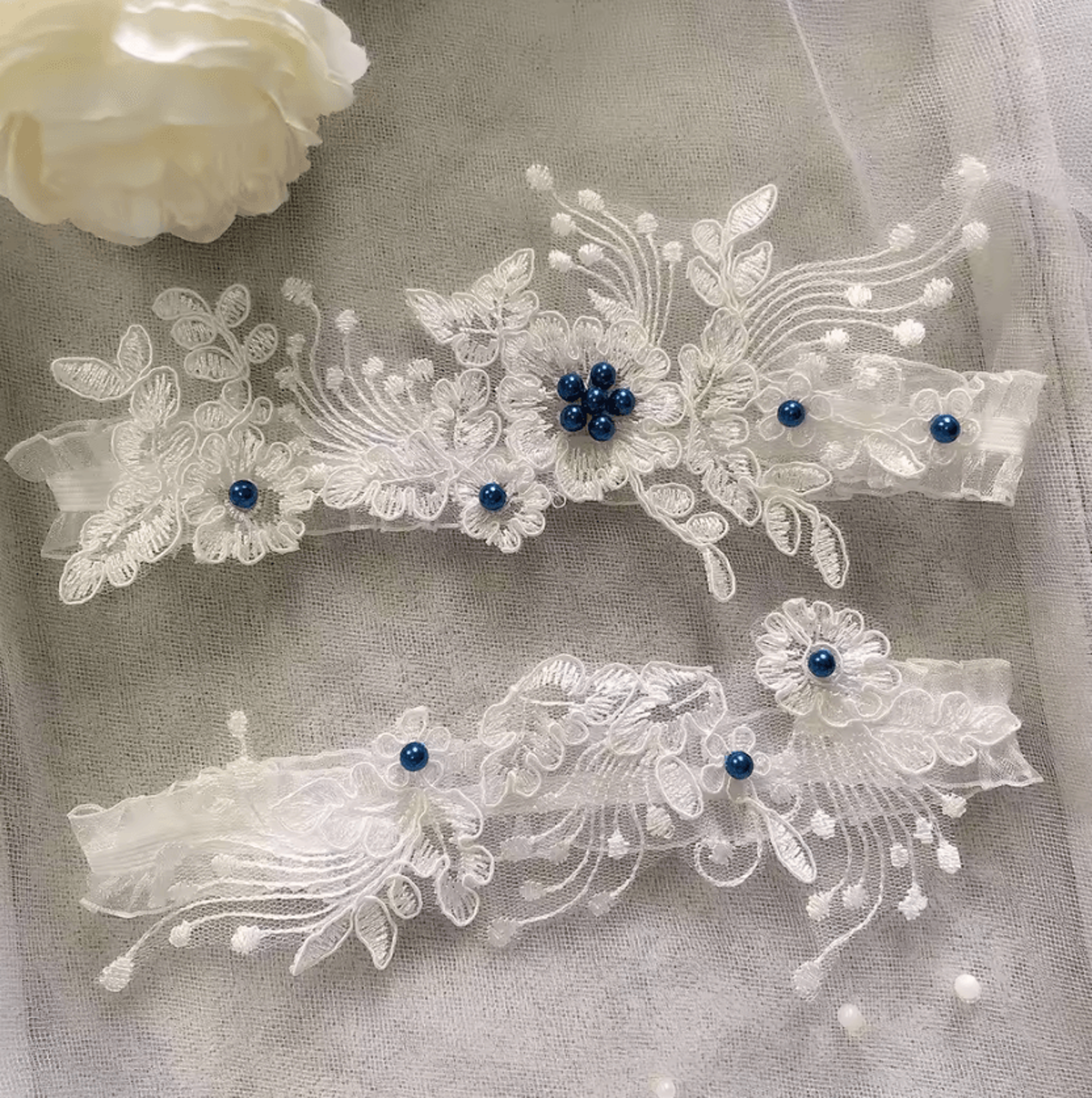 Blue Pearl Bridal Thigh High Stockings 1