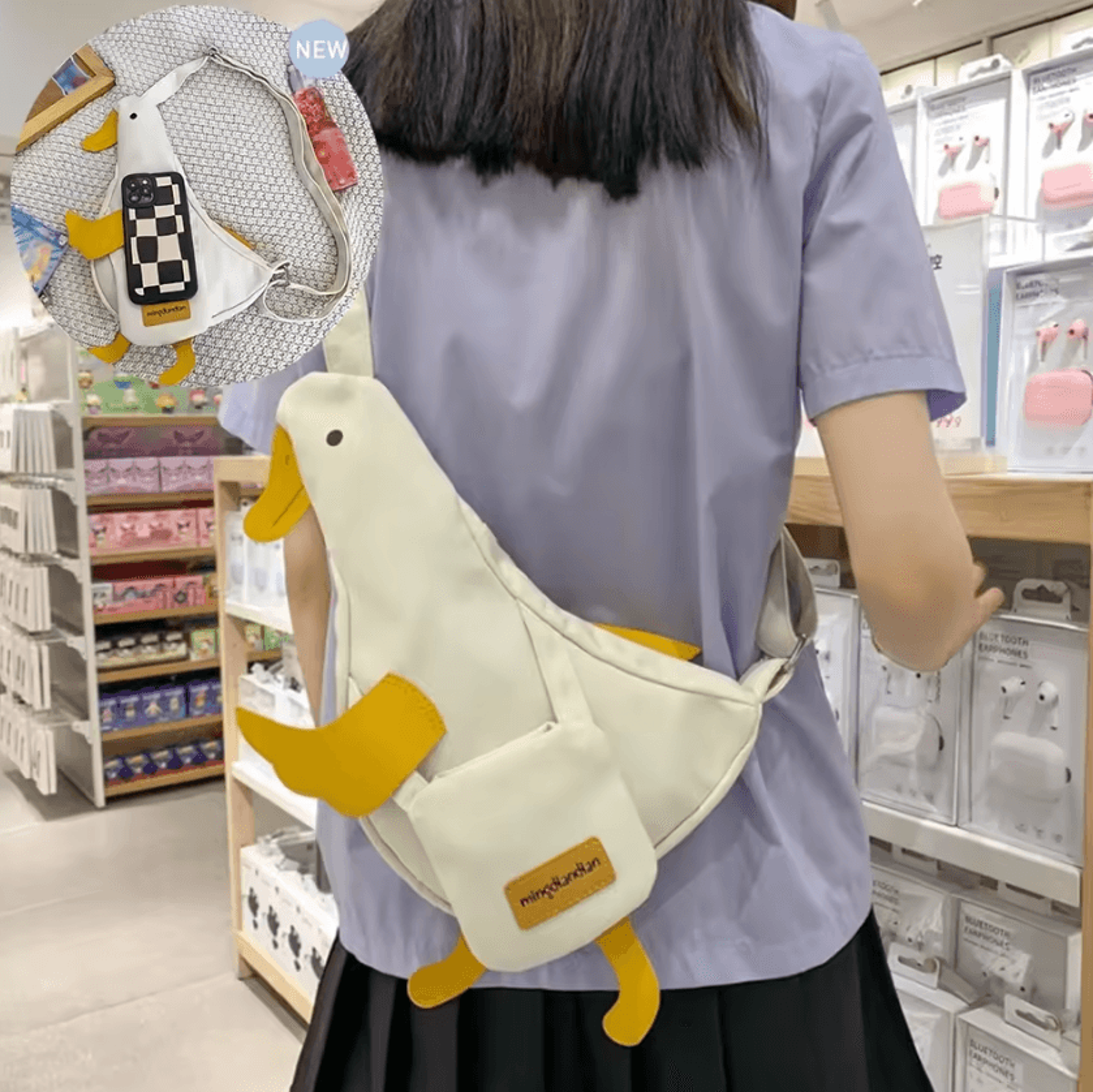 cute duck canvas crossbody bag for students