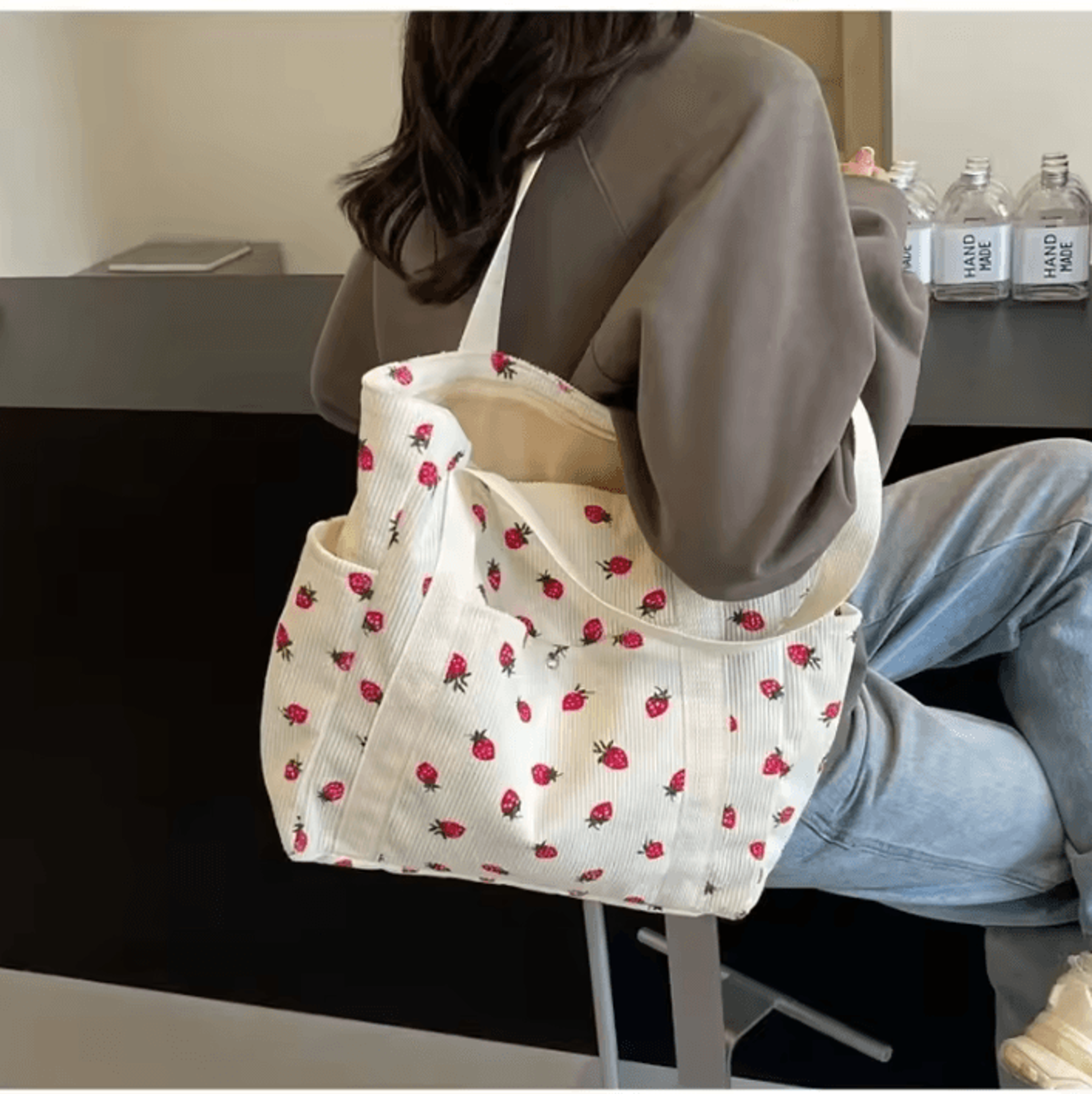 fresh print corduroy shoulder bag for women