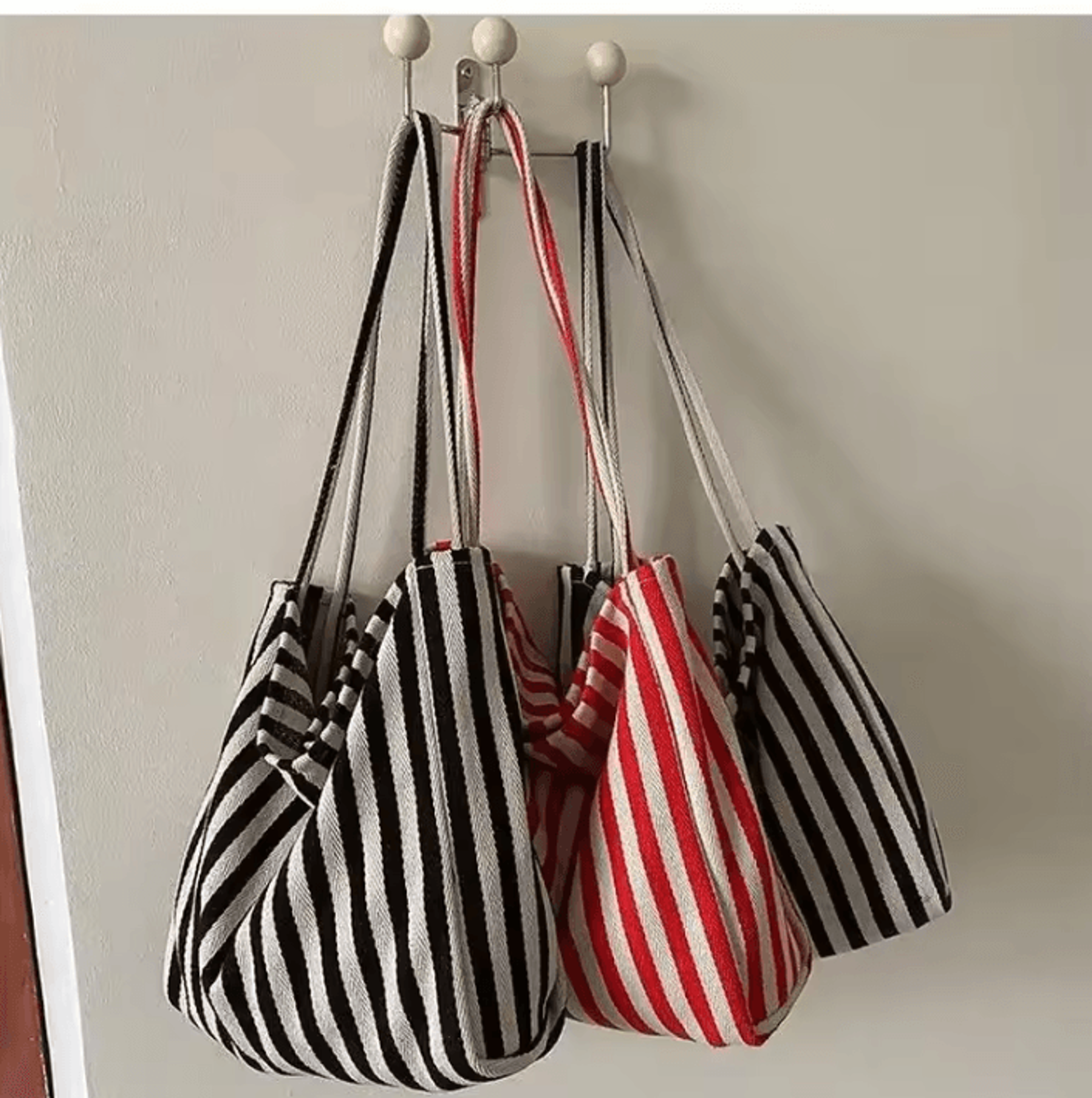 large capacity striped canvas tote bag for women