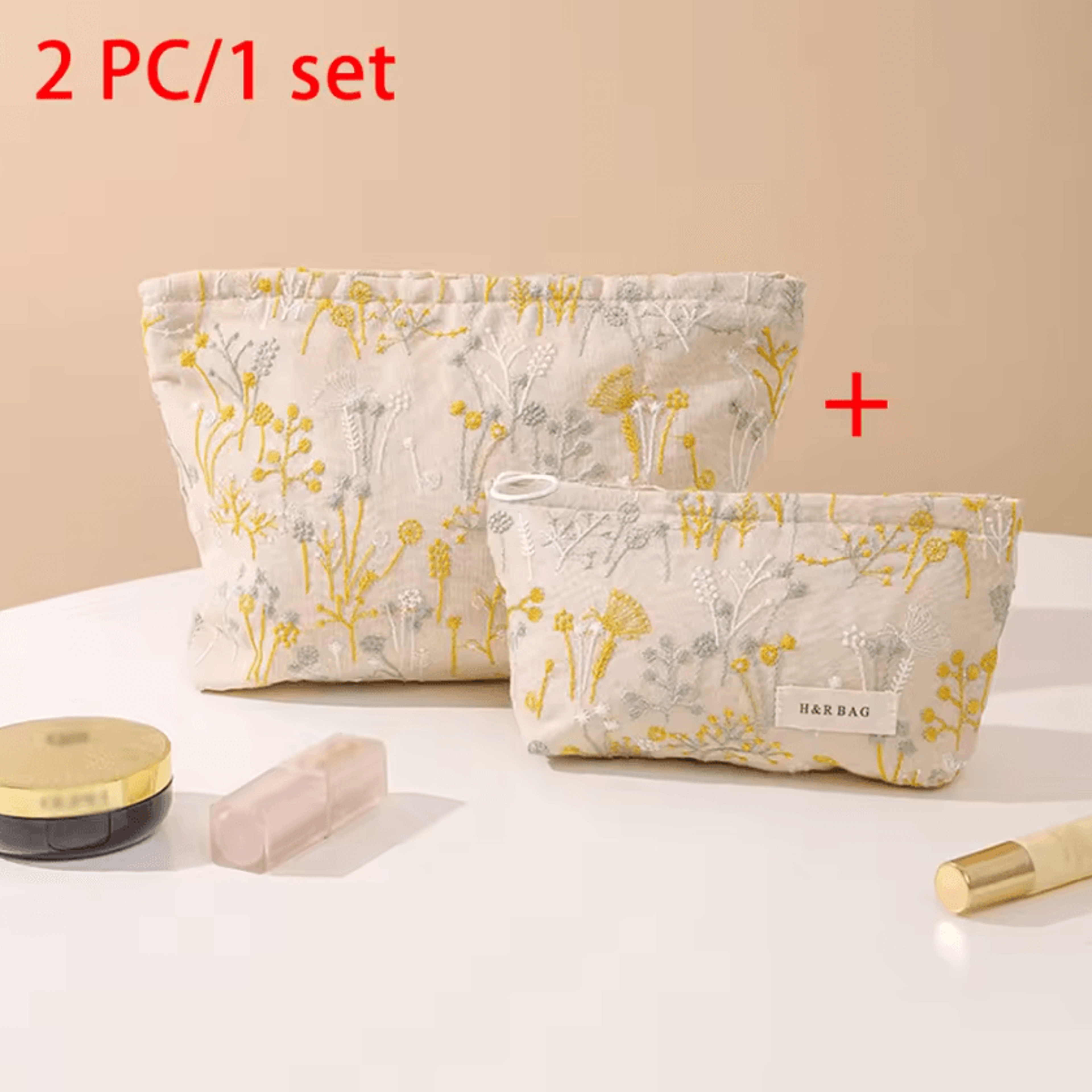 Retro Floral Jacquard Makeup Bag Set 3