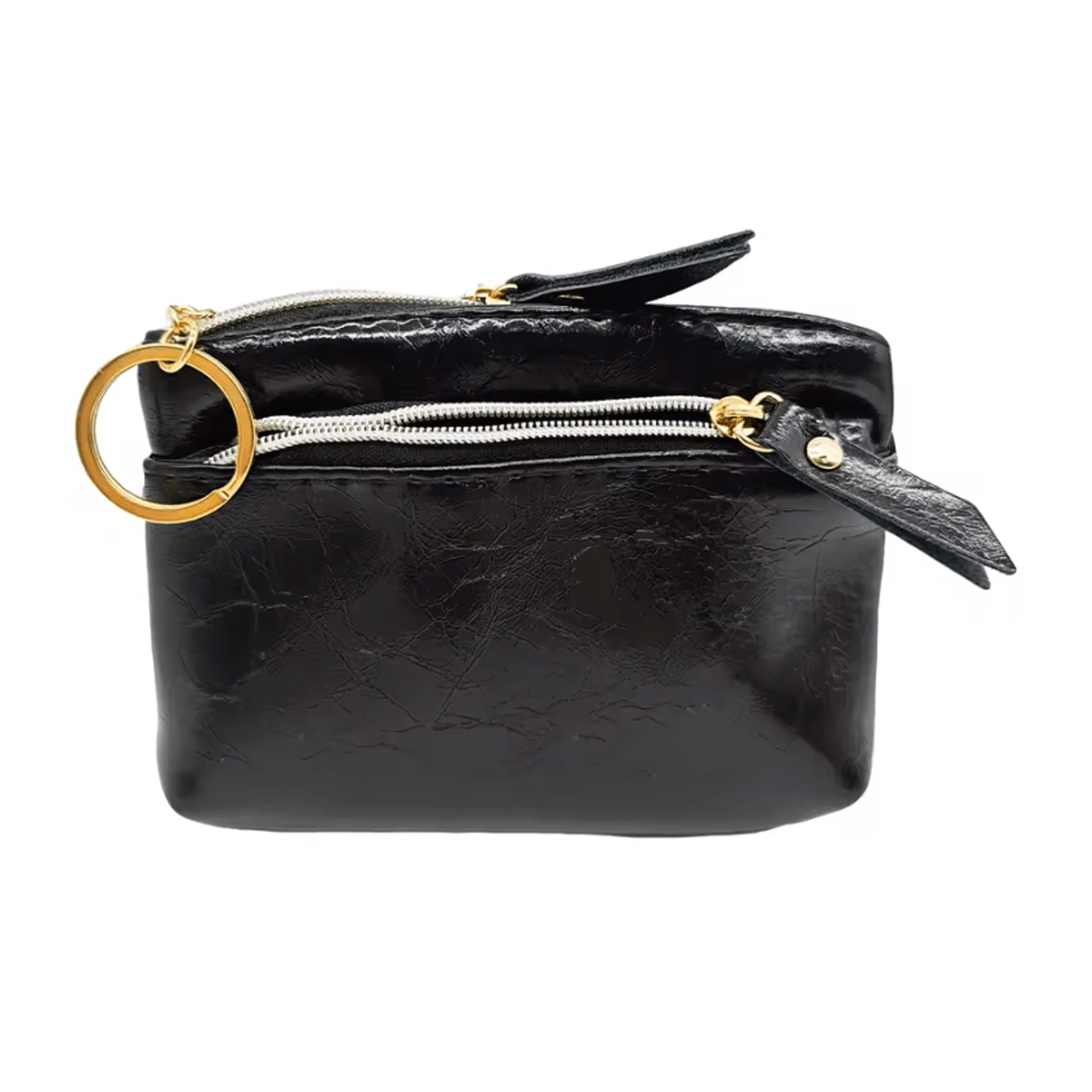 Cracked PU Leather Double Layer Wallet With Key Ring 4