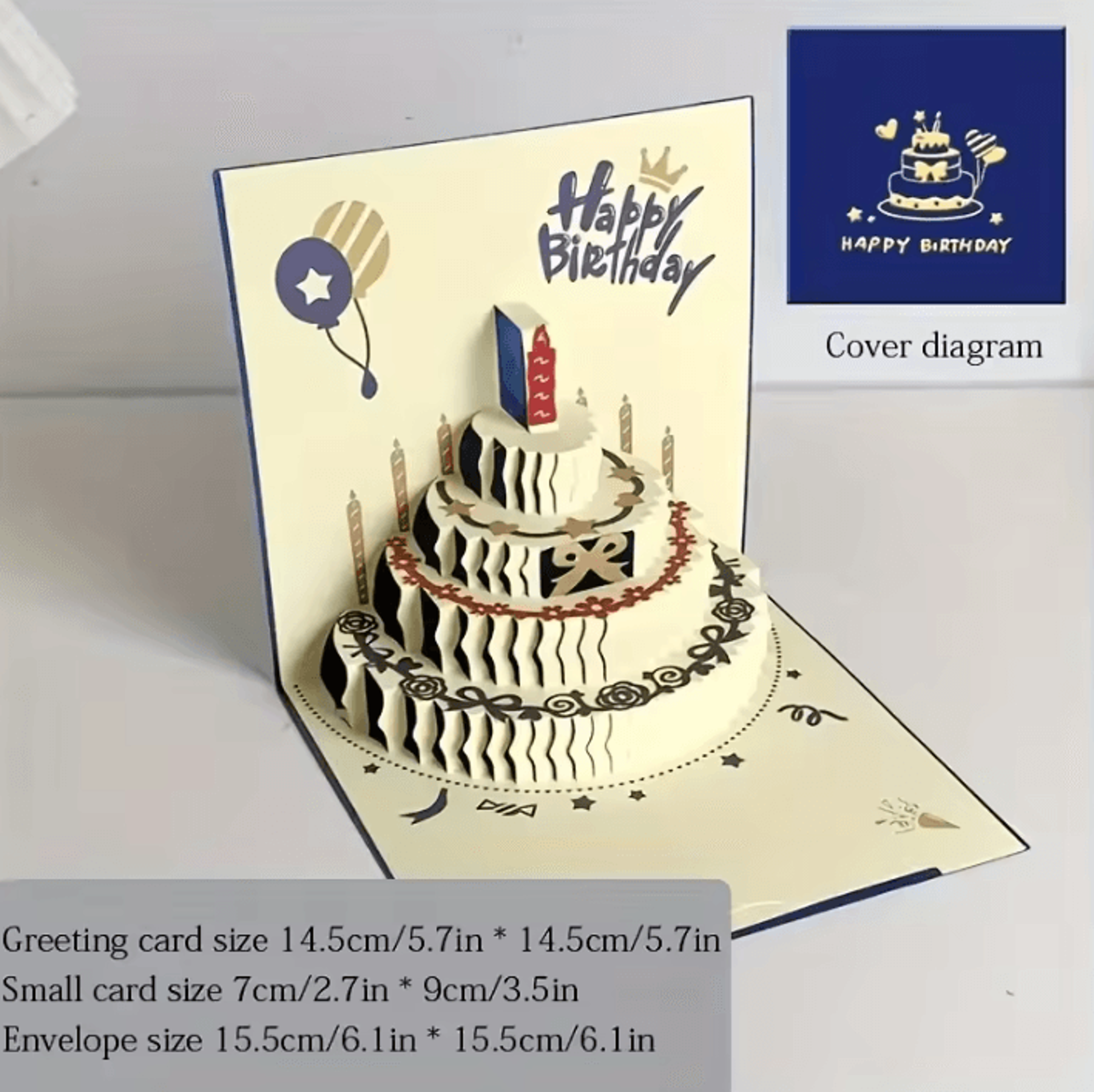 3D Birthday Cake Pop Up Greeting Card With Envelope 3