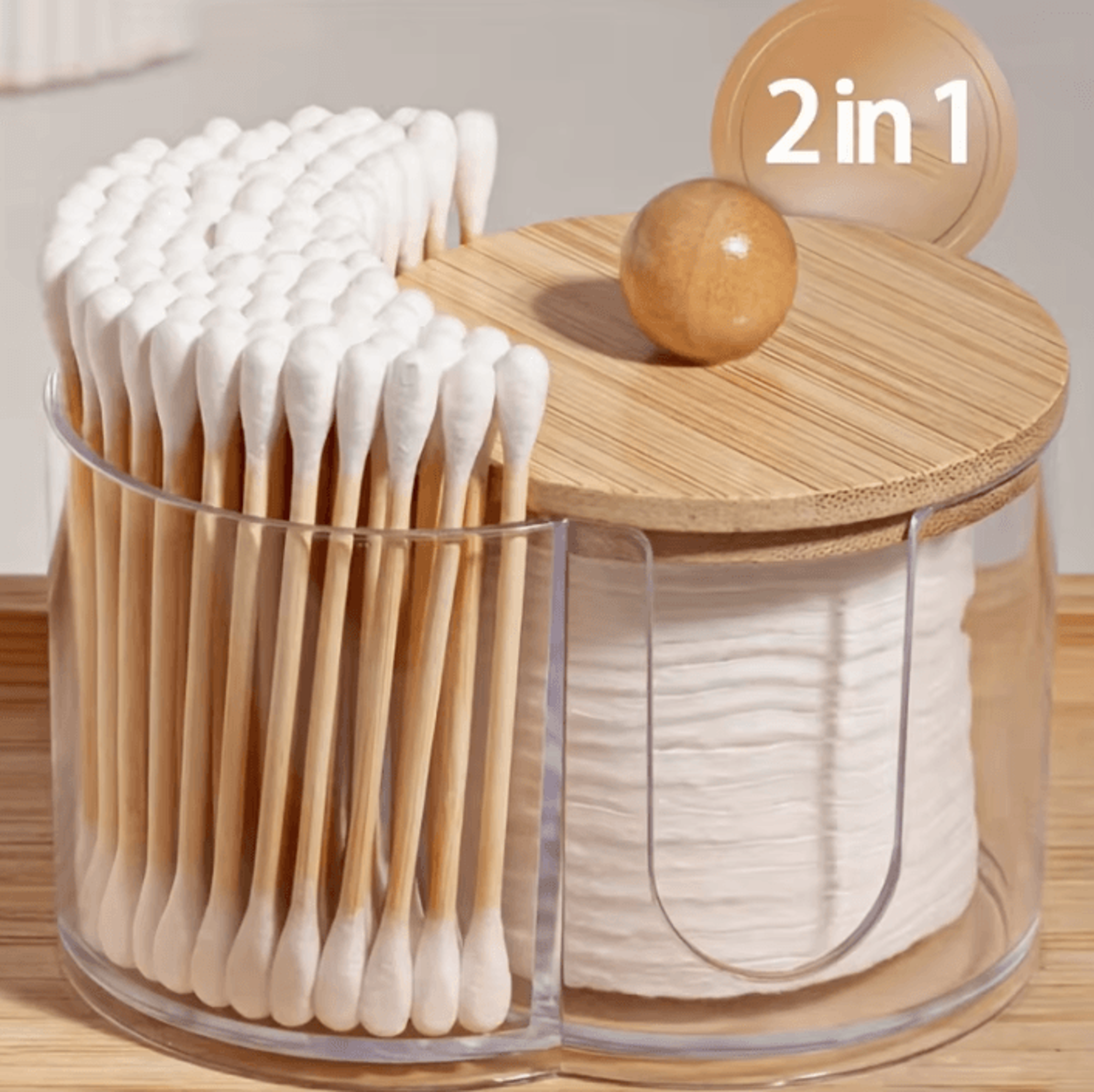 clear dual compartment cotton swab and makeup organizer