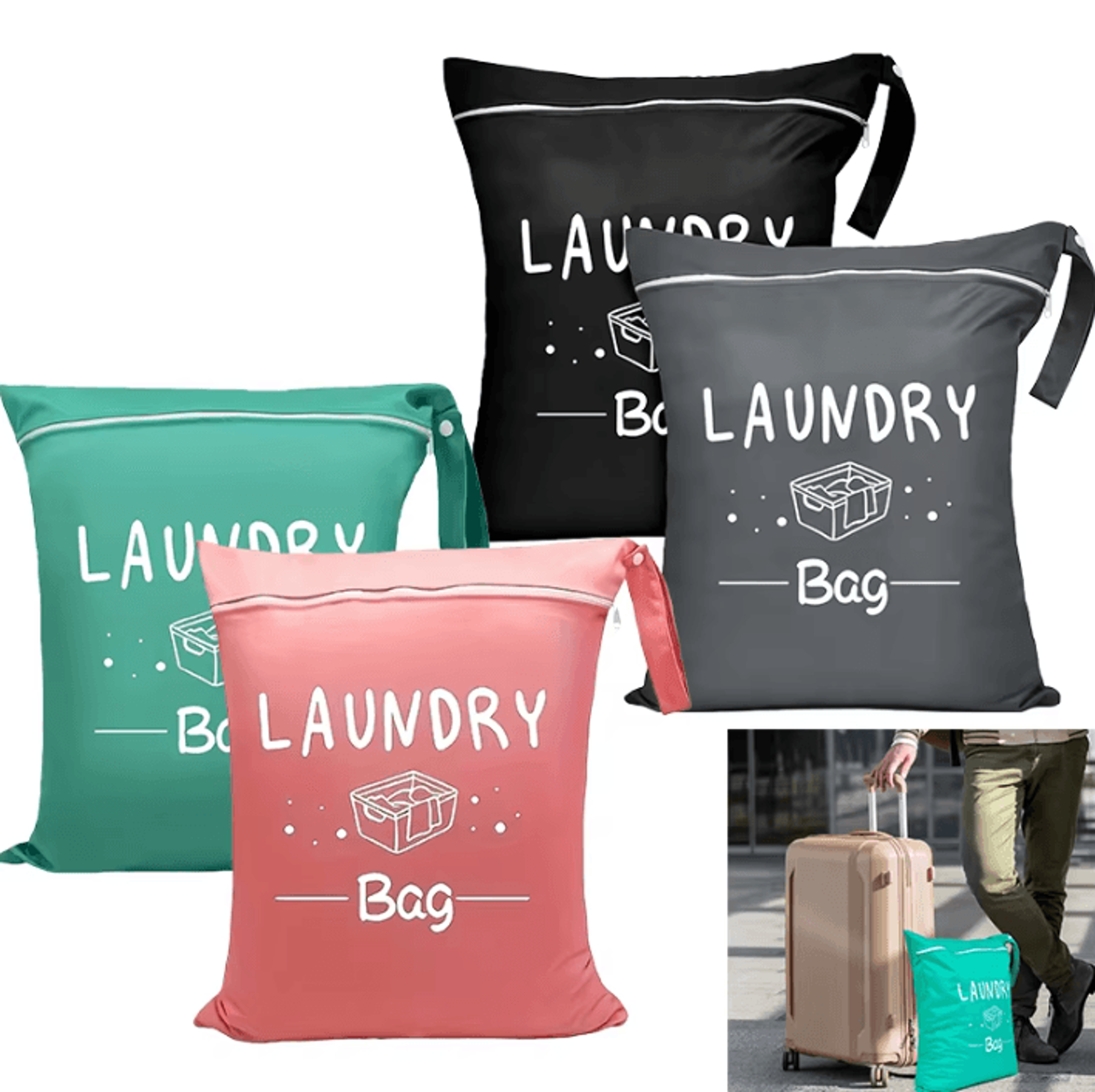 waterproof reusable travel laundry wet bag with zipper